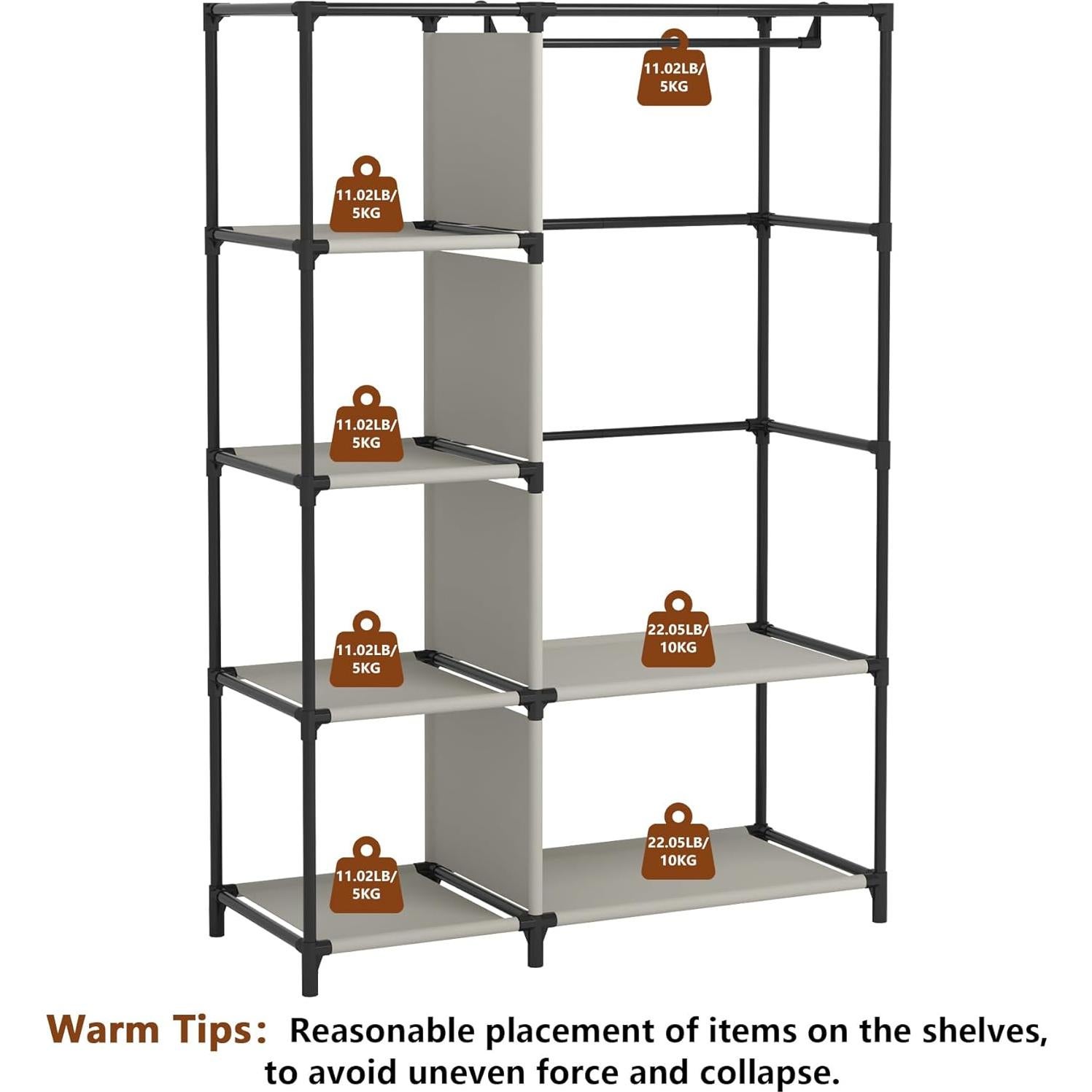 Organizador de Closet Portátil Calmootey 6 Estantes y Barra Colgante