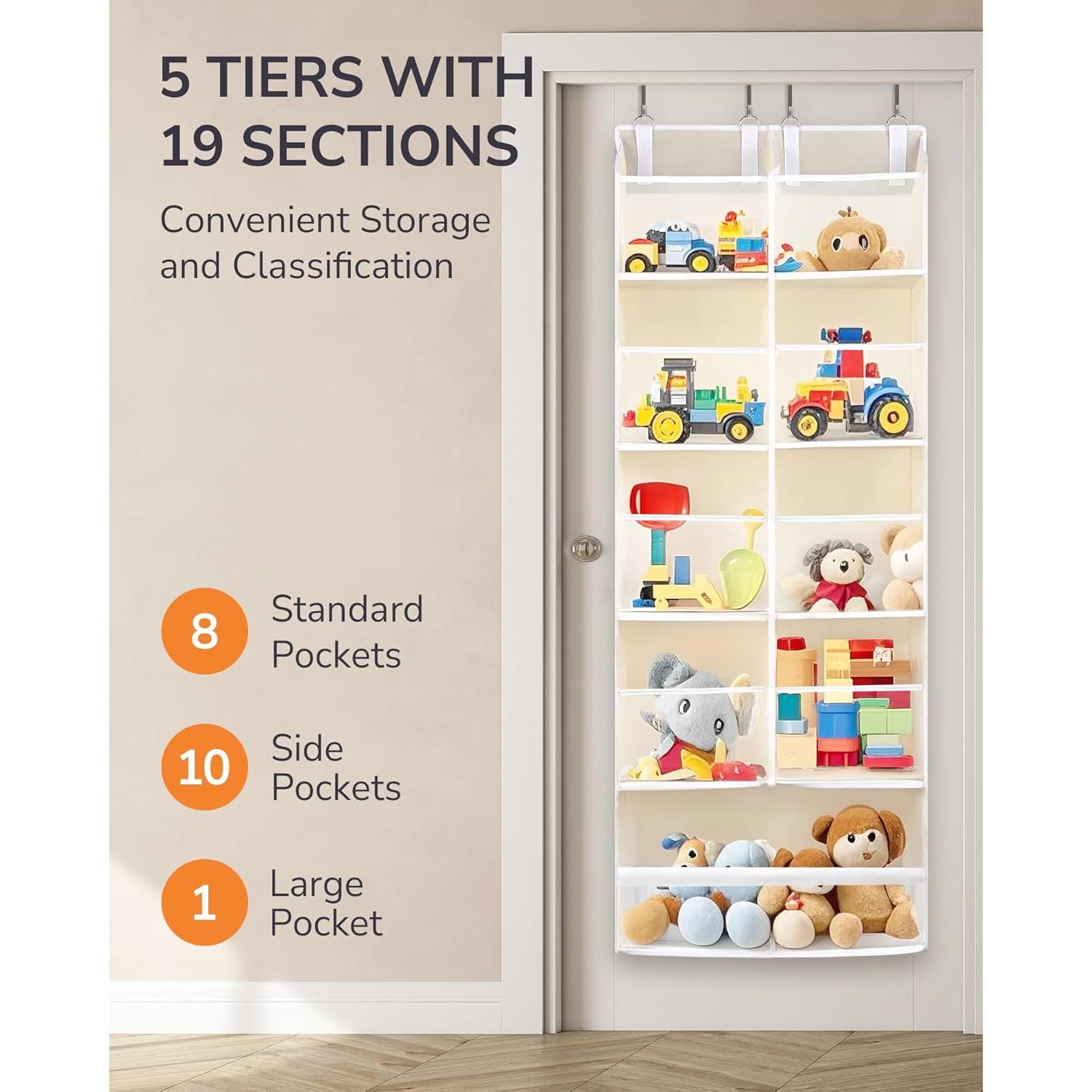 Organizador sobre puerta ULG 5 niveles 20 bolsillos beige