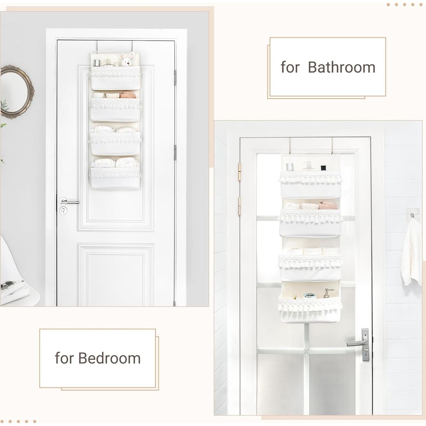 Organizador Colgante sobre la Puerta Dahey 4 Bolsillos Blanco