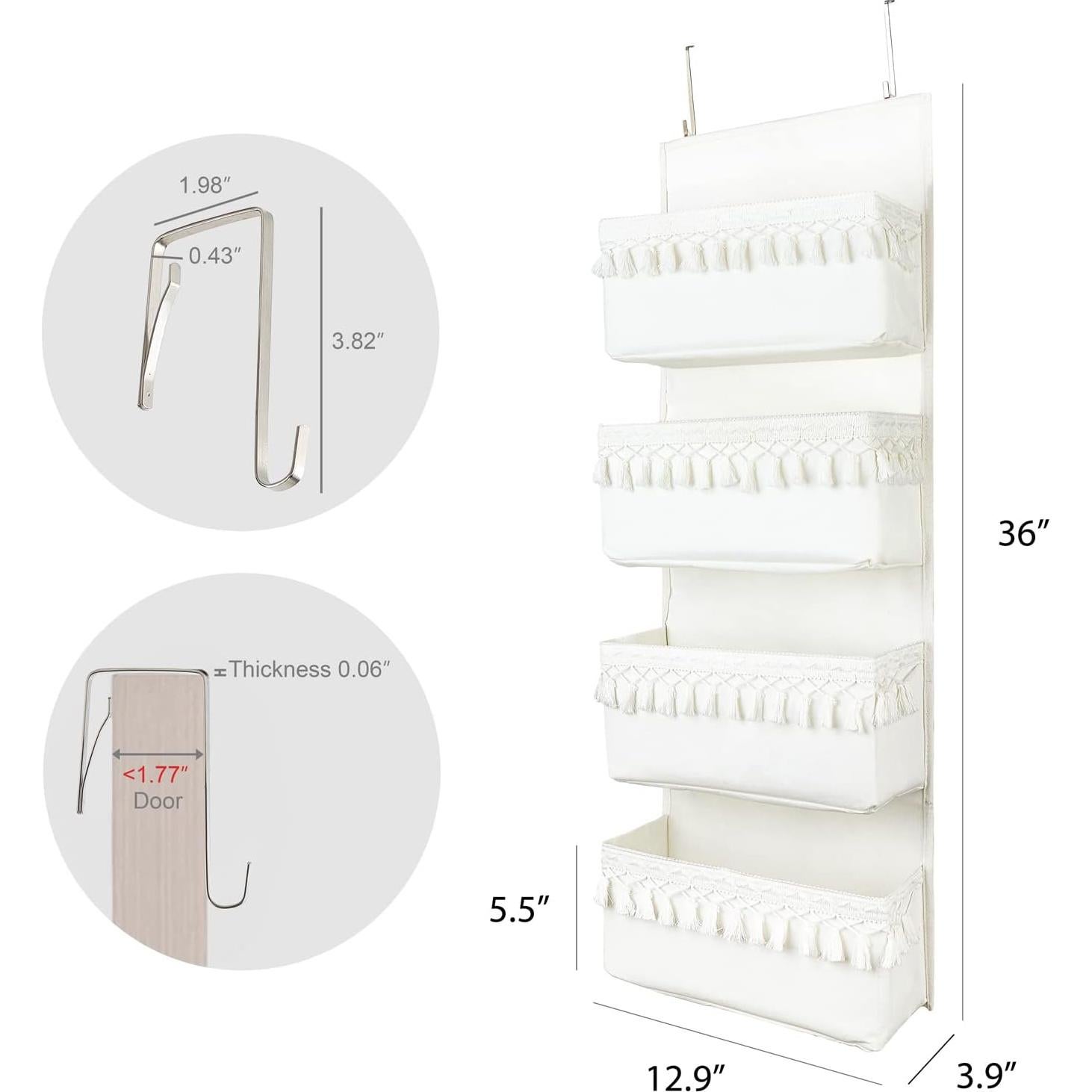 Organizador Colgante sobre la Puerta Dahey 4 Bolsillos Blanco