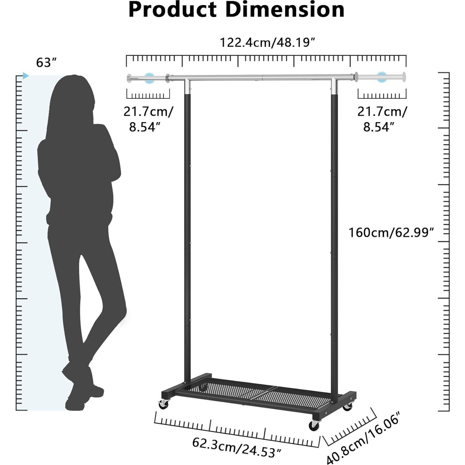 Perchero Rodante JIUYOTREE con Estante de Malla Negro Ajustable