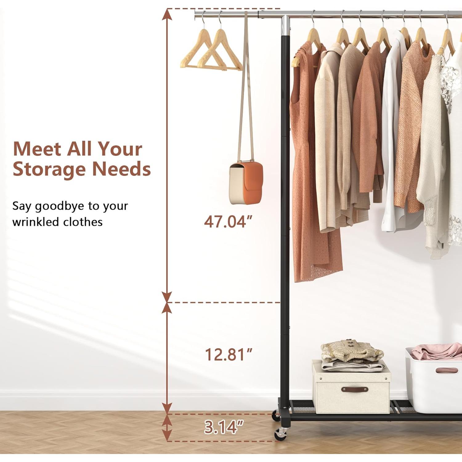 Perchero Rodante JIUYOTREE con Estante de Malla Negro Ajustable