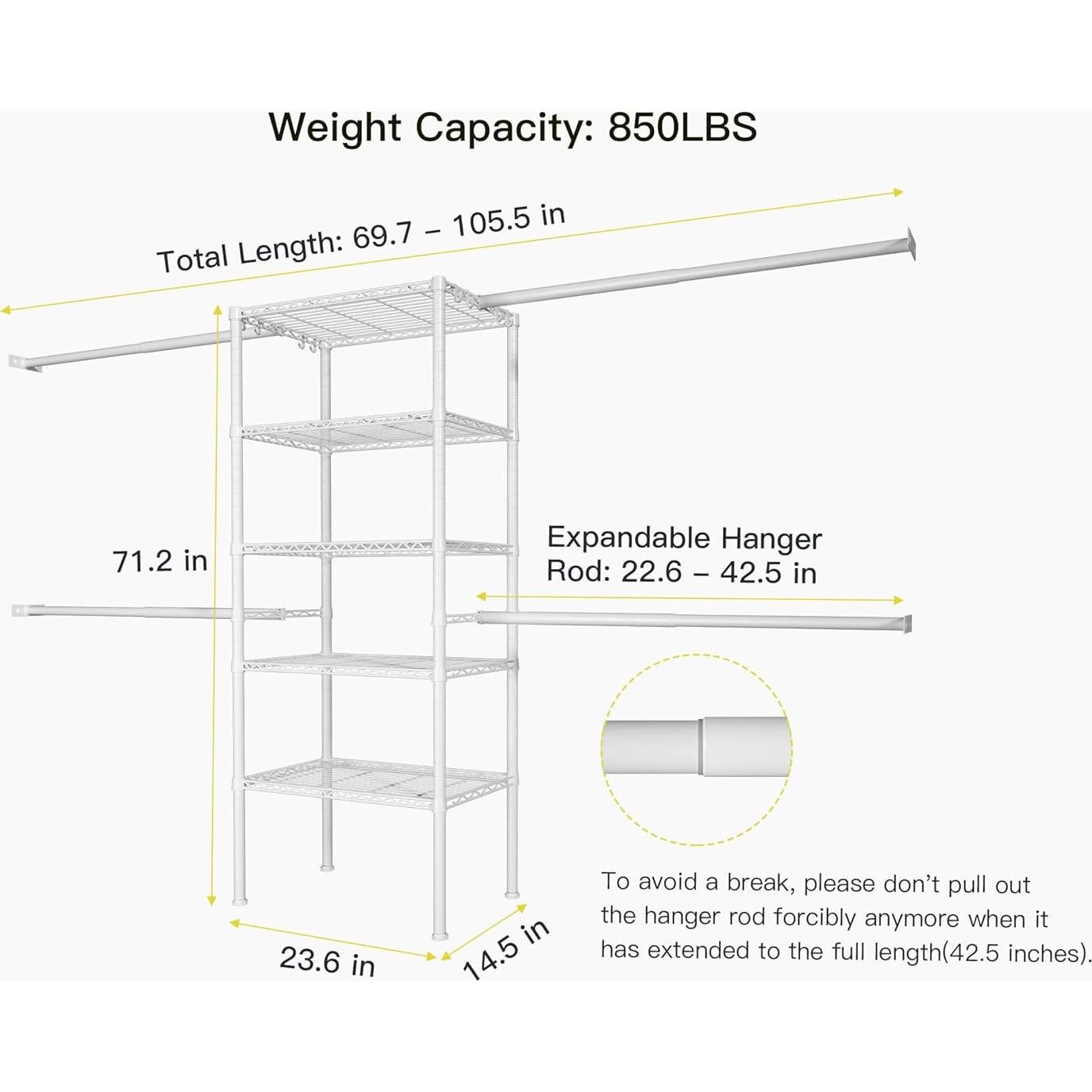 Sistema Organizador de Closet Ulif M2 1.8m Montado Pared 5 Estantes