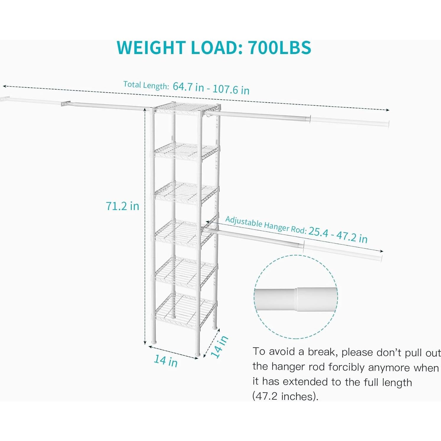 Rack de Ropa Ulif M1 de Metal 6 Niveles Ajustable Blanco