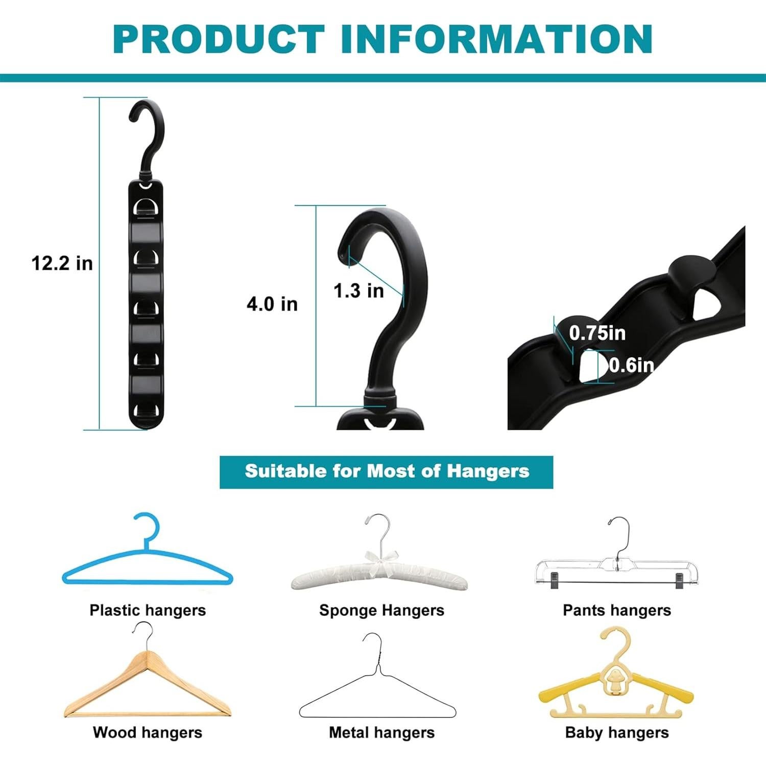 Organizadores de Closet JIAYIISHU - Paquete de 12 Ganchos Multicolor