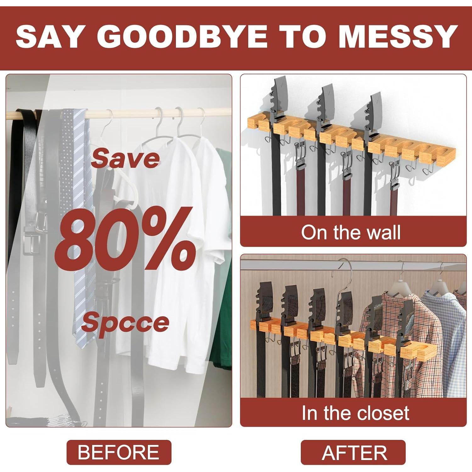 Soporte Organizador de Cinturones Cuipingoo 2-en-1 Madera Natural