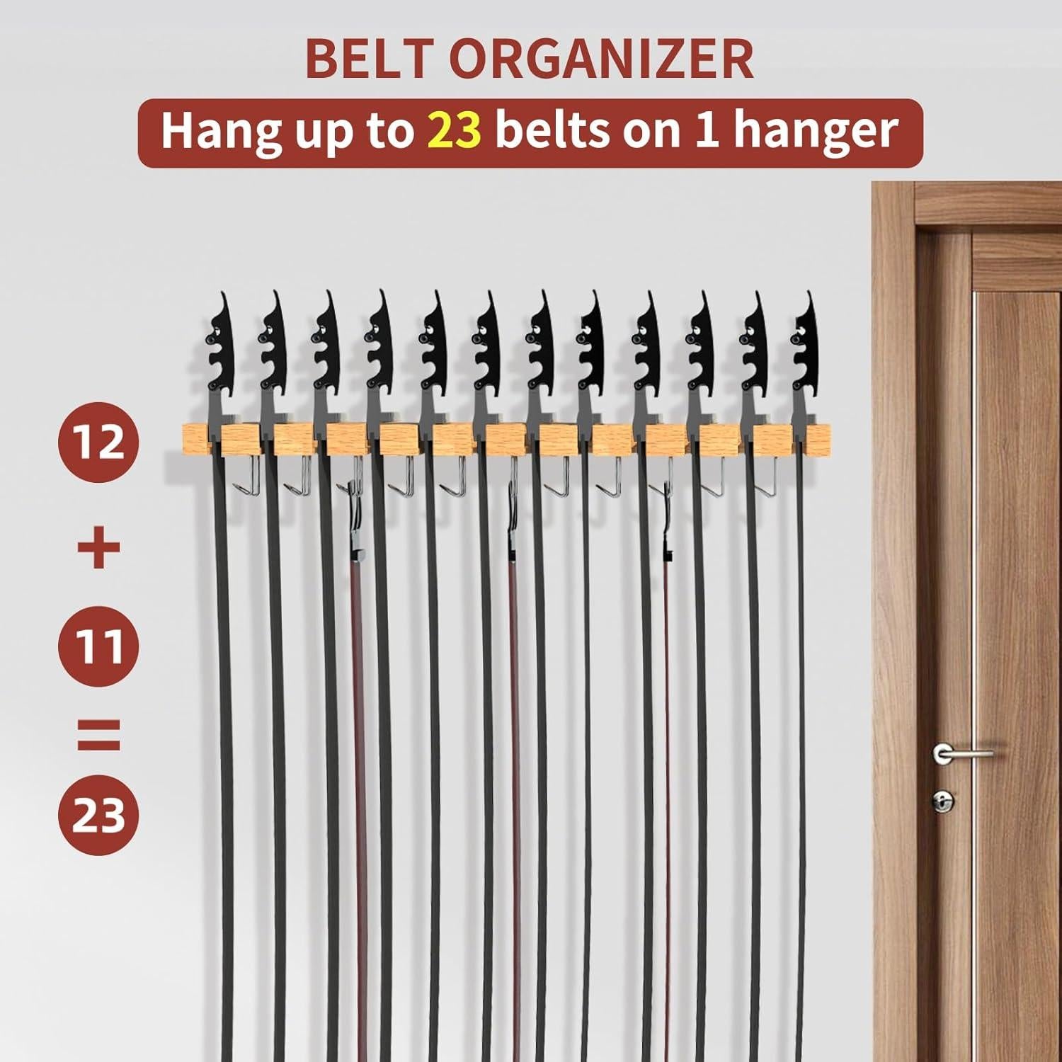 Soporte Organizador de Cinturones Cuipingoo 2-en-1 Madera Natural