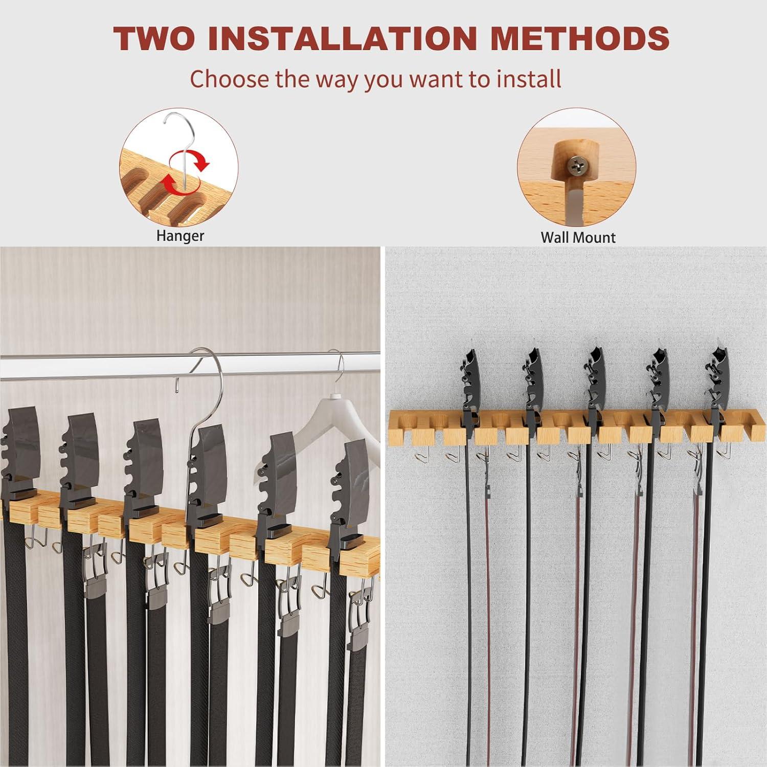 Soporte Organizador de Cinturones Cuipingoo 2-en-1 Madera Natural