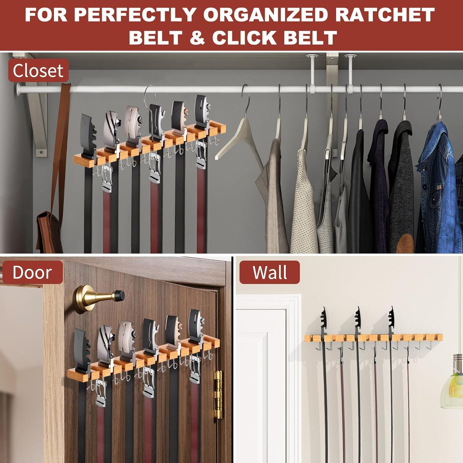 Soporte Organizador de Cinturones Cuipingoo 2-en-1 Madera Natural