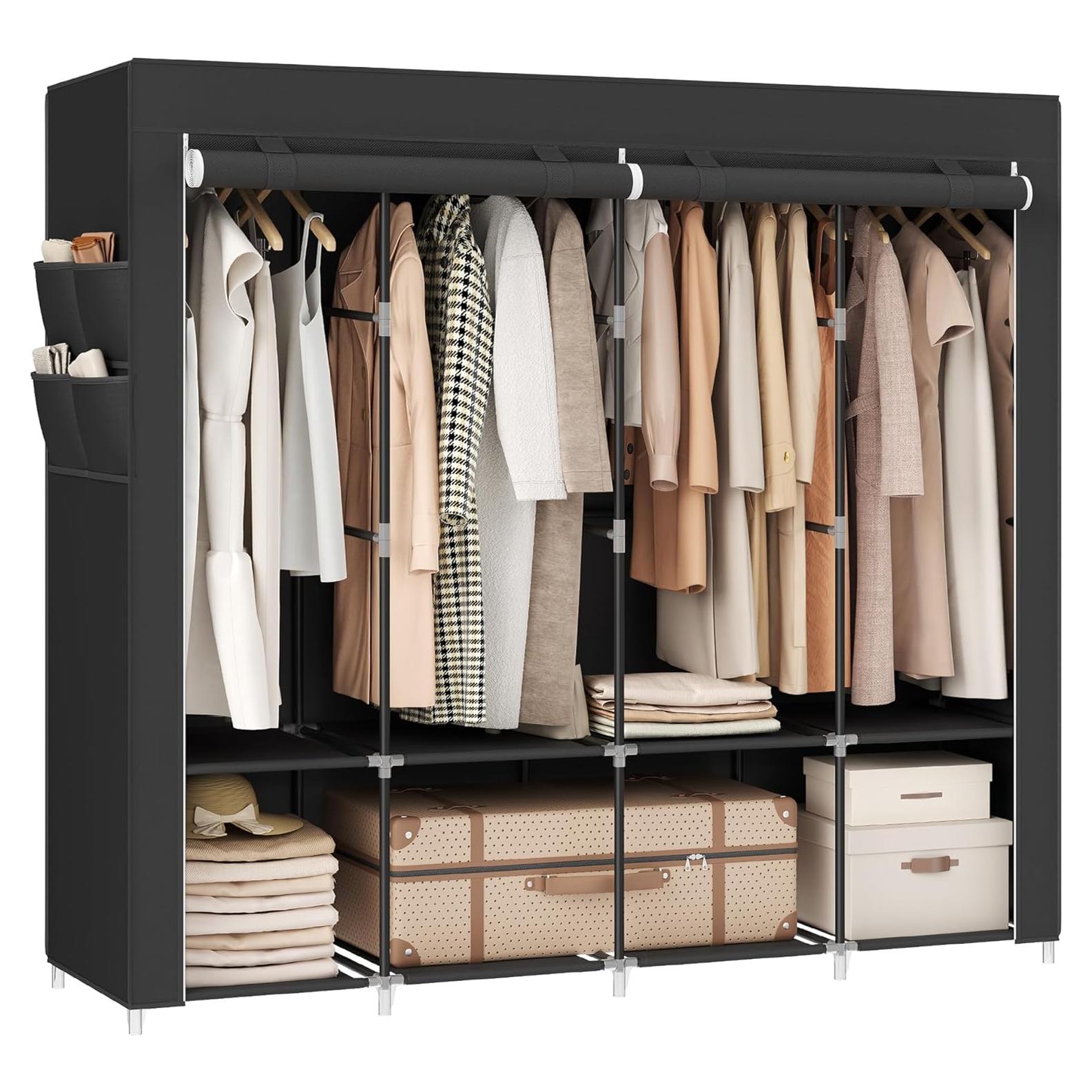 Armario Portátil SONGMICS 4 Niveles Negro Tinta 170x45x167 cm