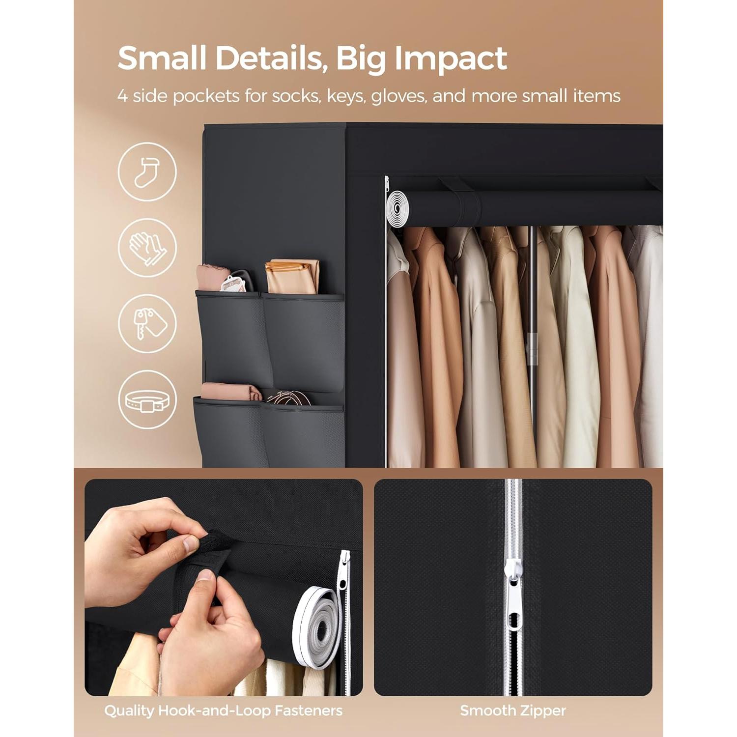 Armario Portátil SONGMICS 4 Niveles Negro Tinta 170x45x167 cm