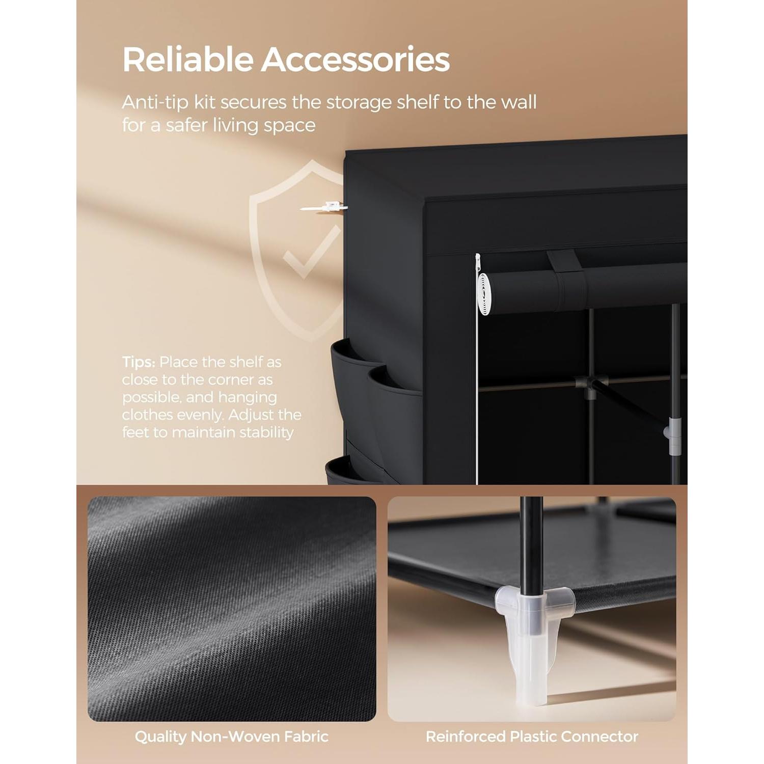 Armario Portátil SONGMICS 4 Niveles Negro Tinta 170x45x167 cm