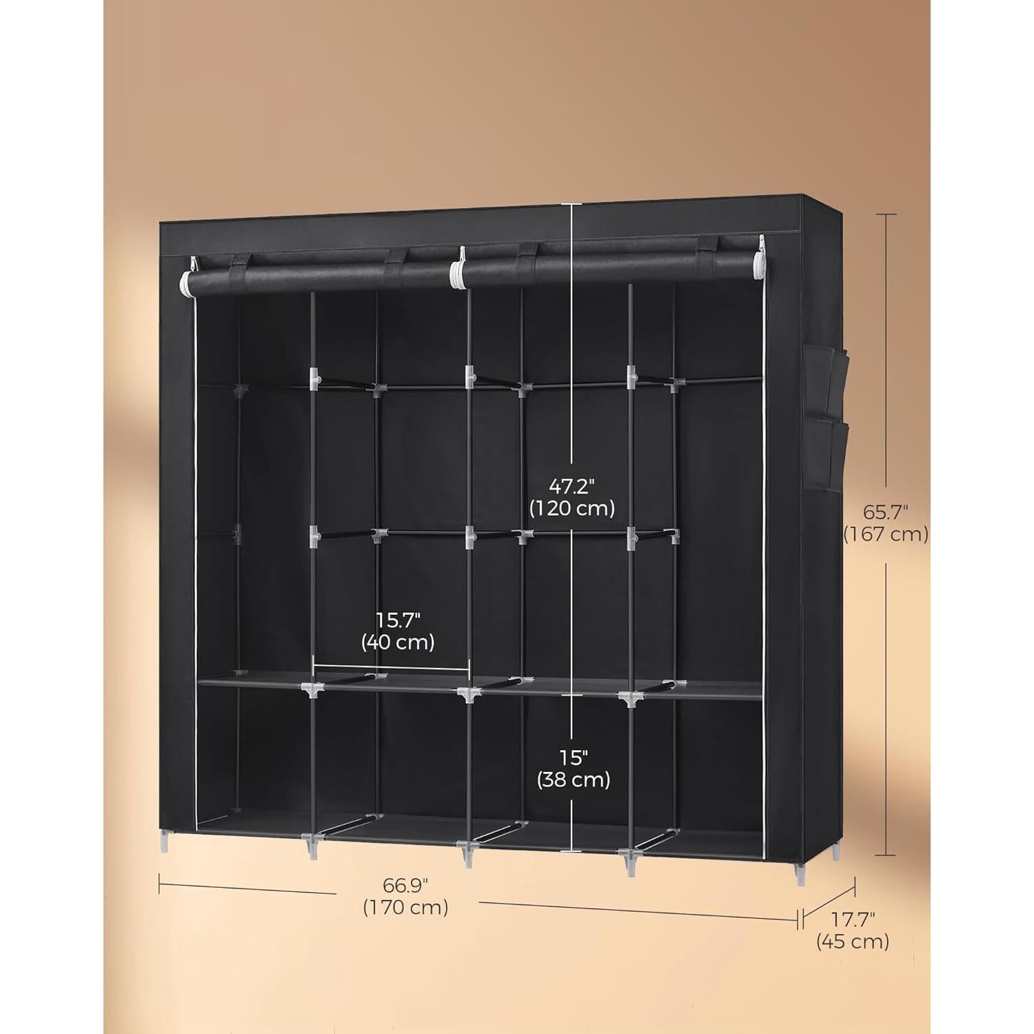 Armario Portátil SONGMICS 4 Niveles Negro Tinta 170x45x167 cm