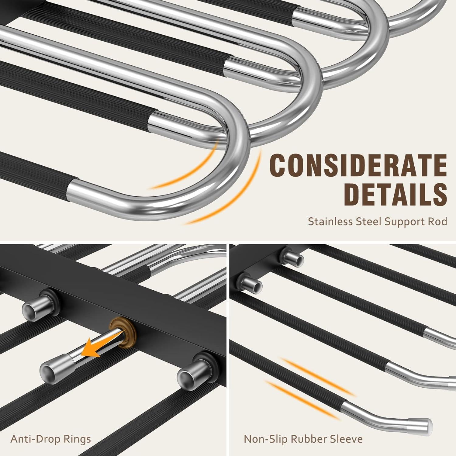 Perchas para Pantalones Antideslizantes HUITEM - 2 Paquetes de Acero Inoxidable