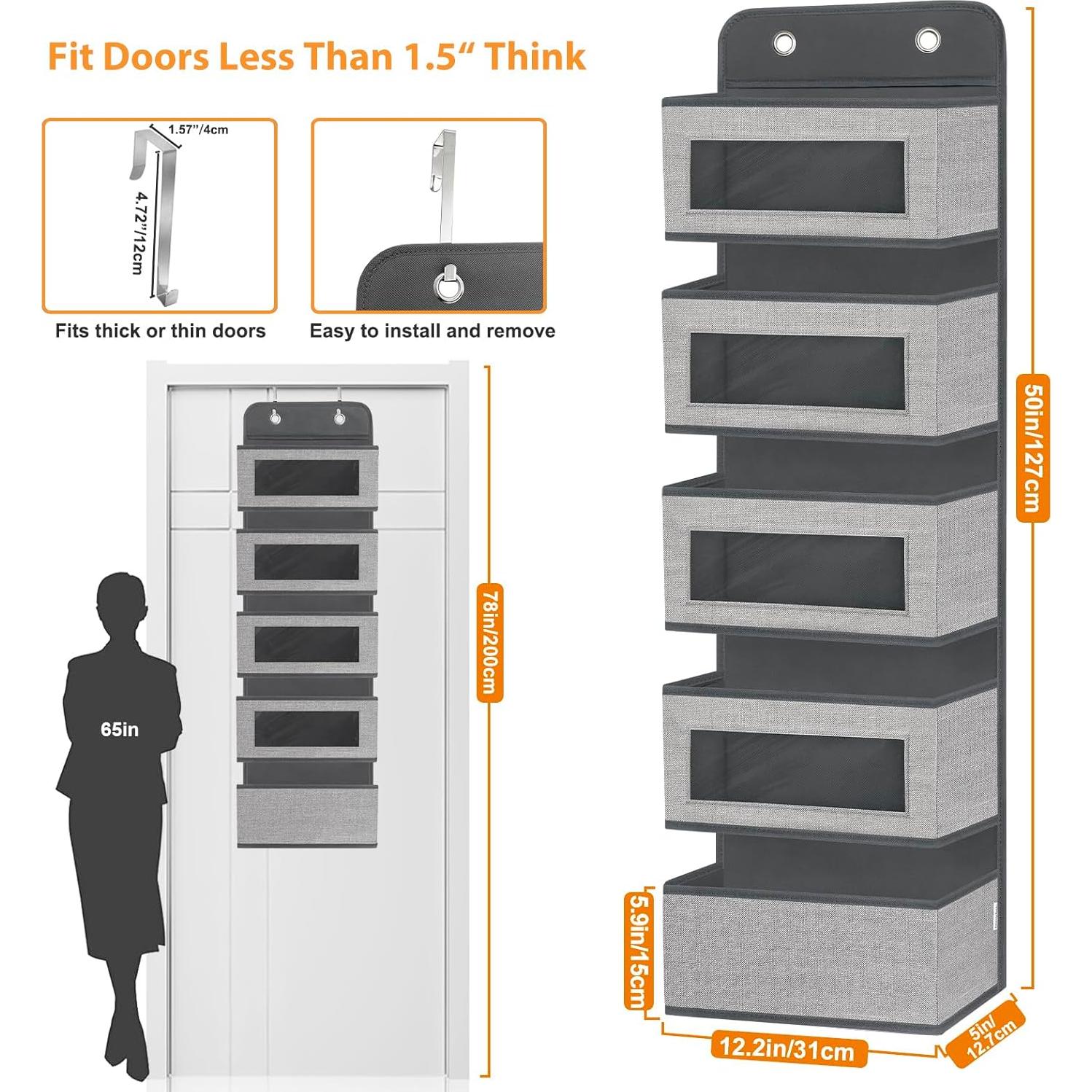 Organizador Colgante sobre la Puerta VERONLY 5 Bolsillos Gris