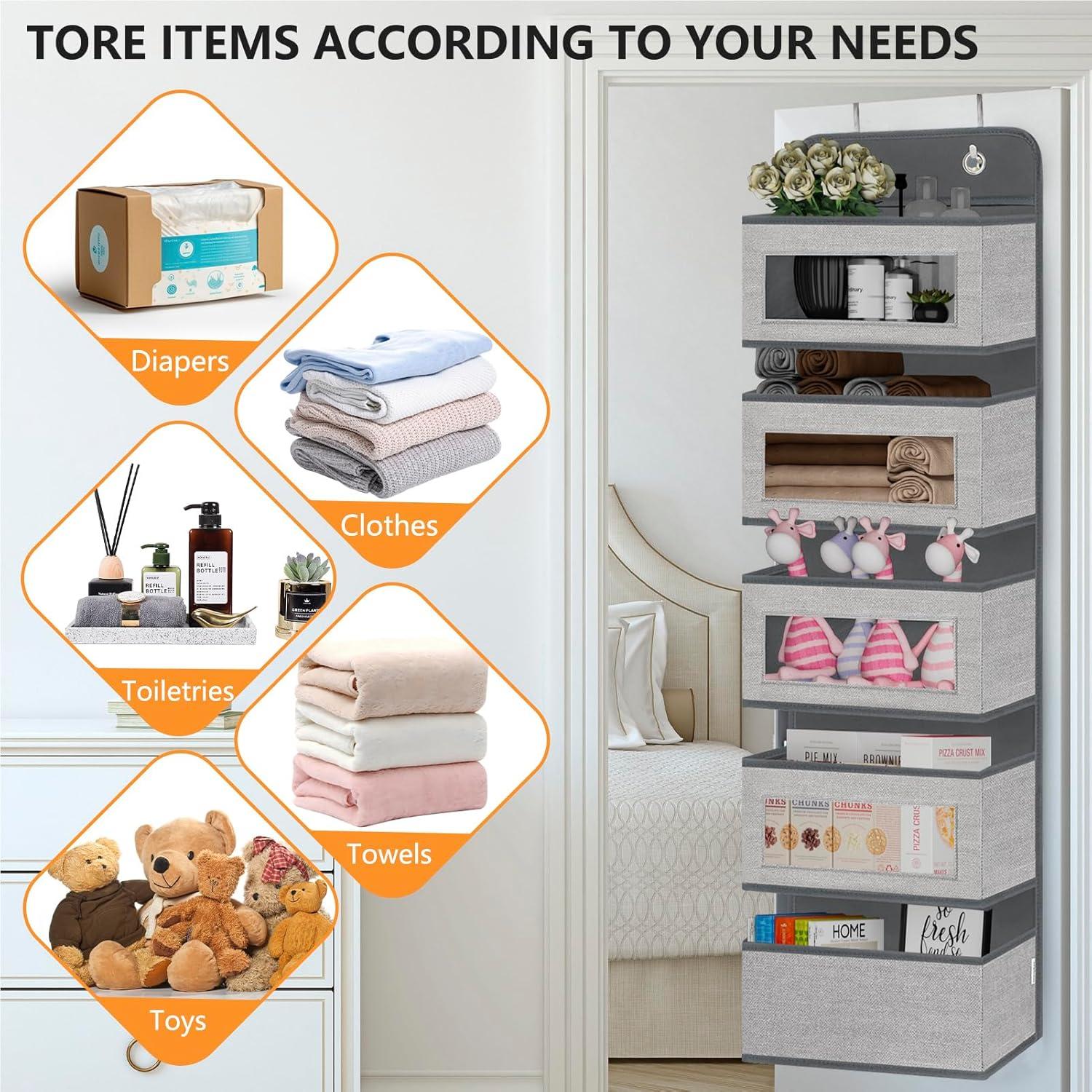 Organizador Colgante sobre la Puerta VERONLY 5 Bolsillos Gris