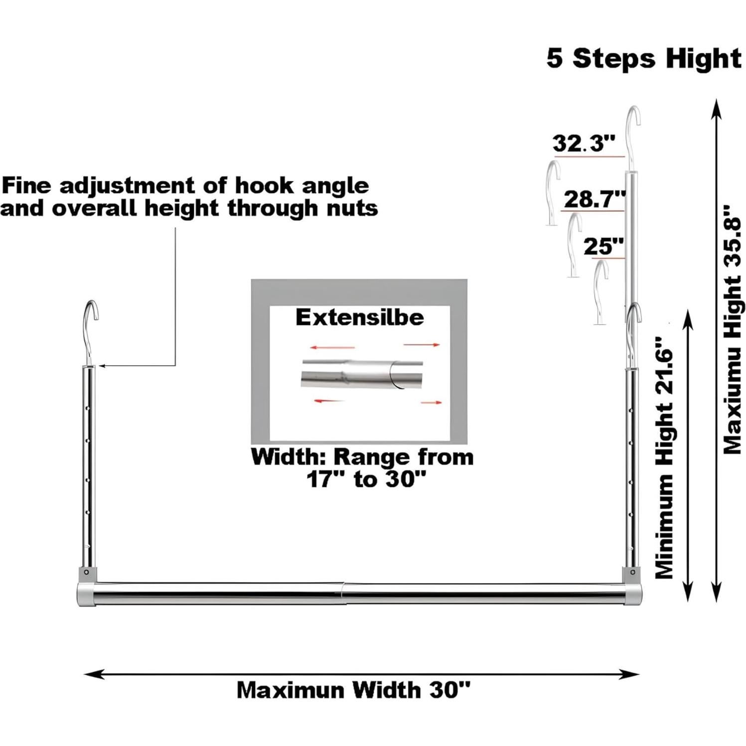 Barra Colgante Ajustable Yeetburg Acero Inoxidable 43-76 cm