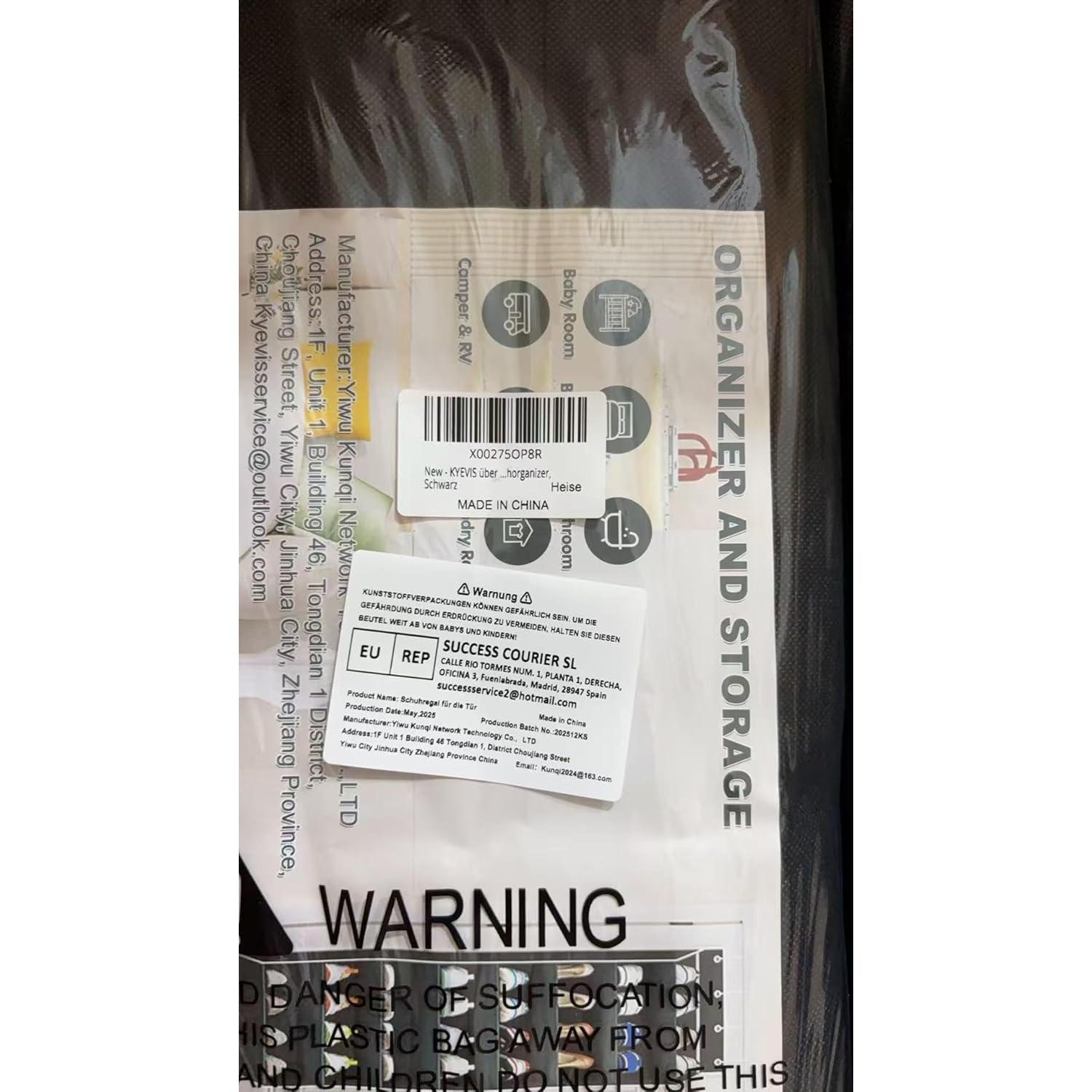 Organizador de Zapatos Sobre la Puerta KYEVIS Negro 1 Paquete