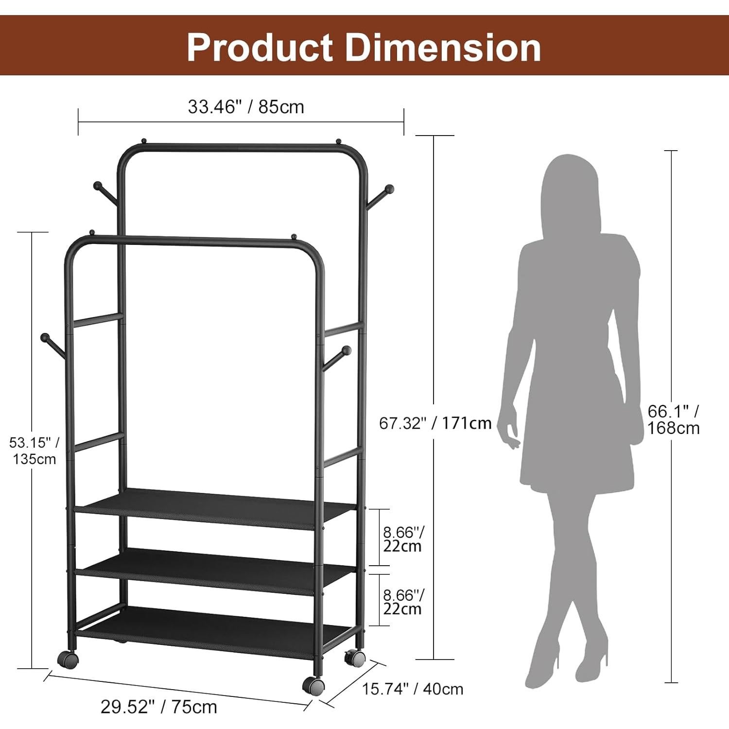 Perchero Rodante Furologee de Metal 3 Niveles Ajustable