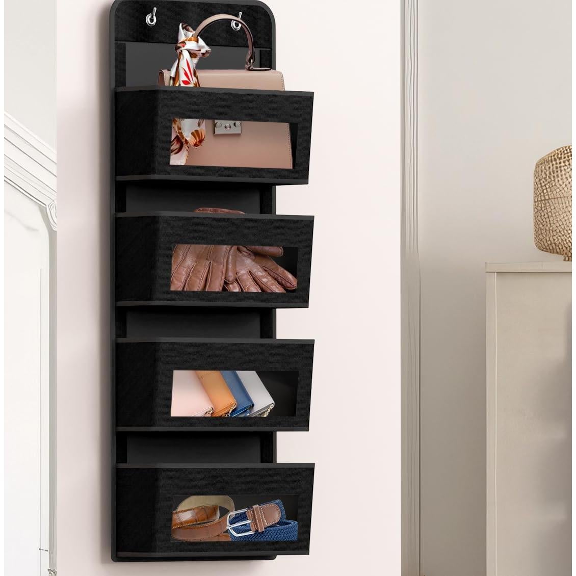 Organizador Colgante Simple Houseware 4 Bolsillos Transparente Negro