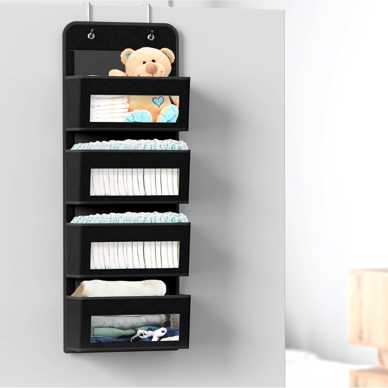 Organizador Colgante Simple Houseware 4 Bolsillos Transparente Negro