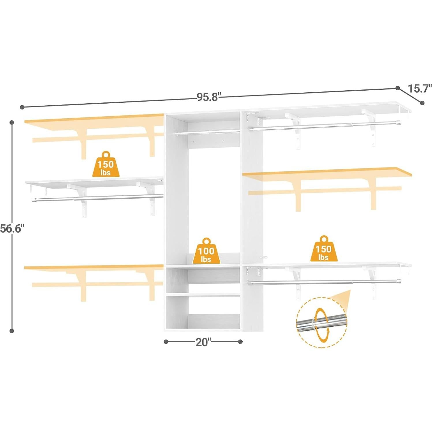 Sistema Organizador de Closet iSunirm 131.5x146.8cm Blanco
