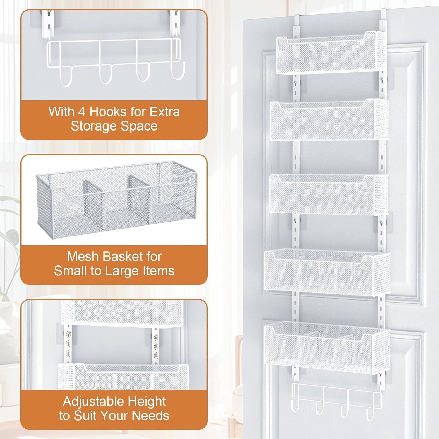 Organizador Sobre La Puerta VyGrow Metal 5 Cestas Ajustables Blanco