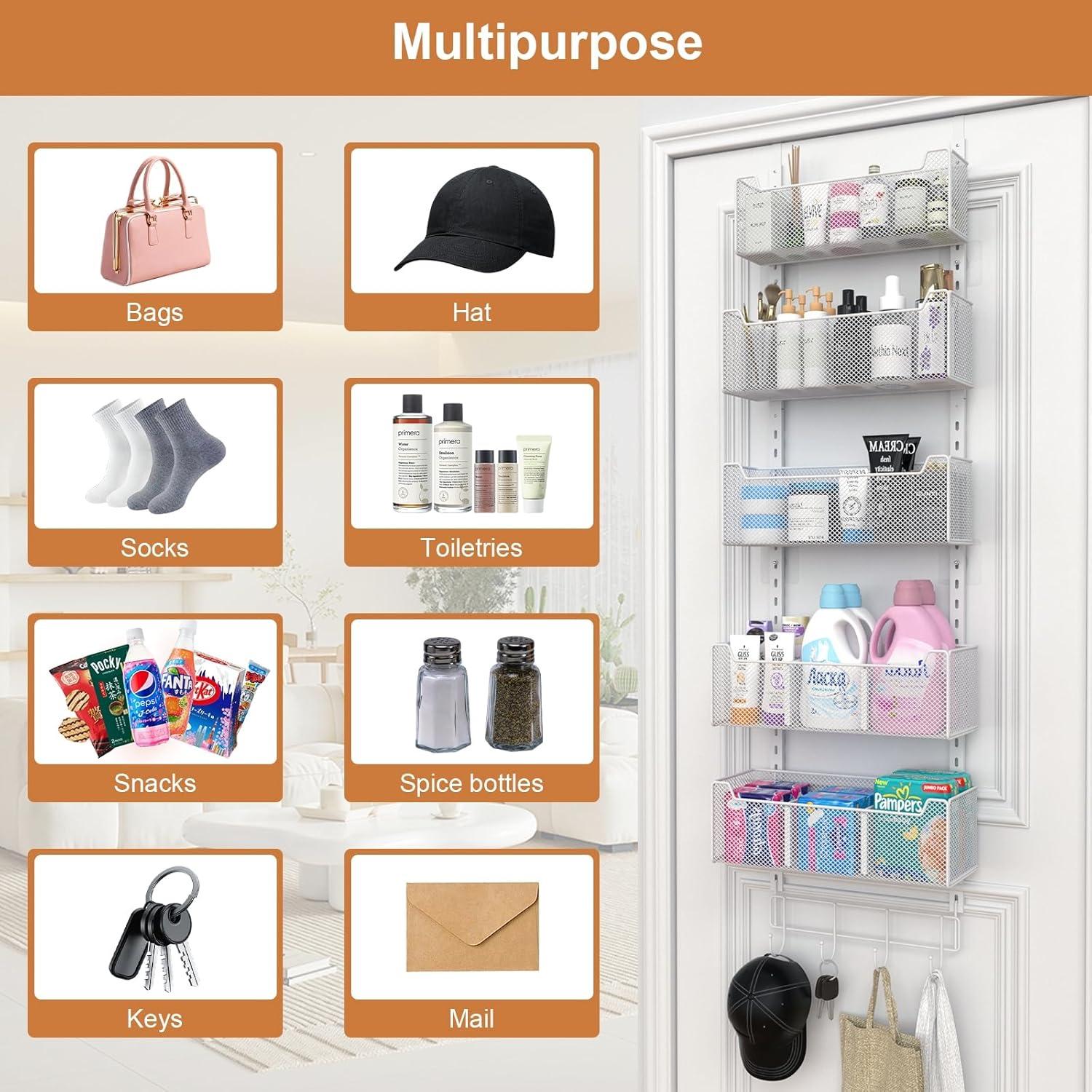 Organizador Sobre La Puerta VyGrow Metal 5 Cestas Ajustables Blanco