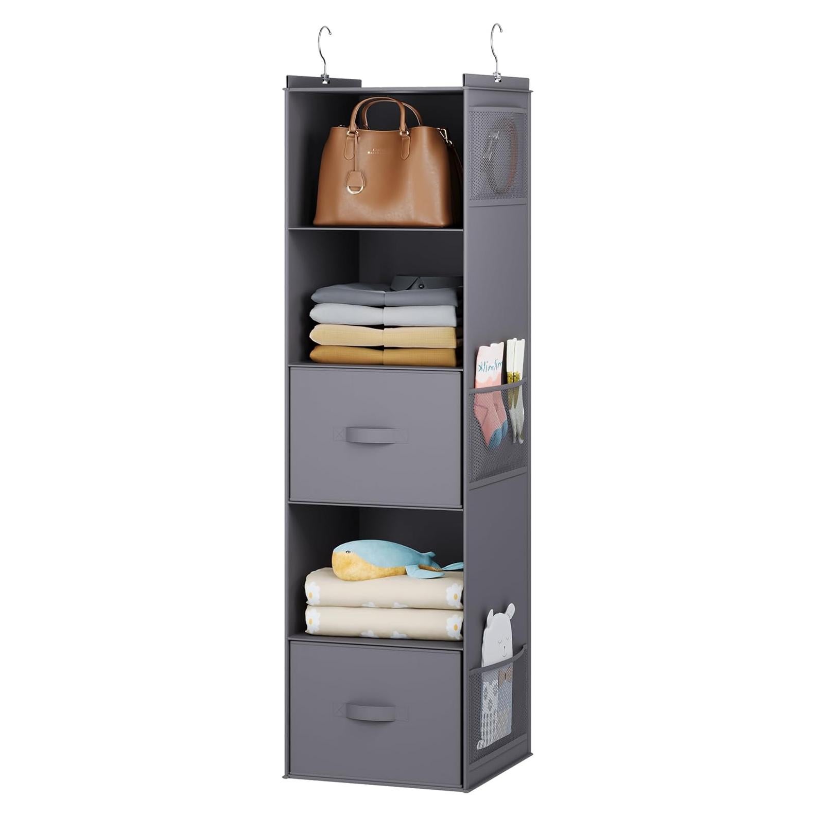 Organizador de Closet Colgante YOUDENOVA 5 Estantes 2 Cajones Gris