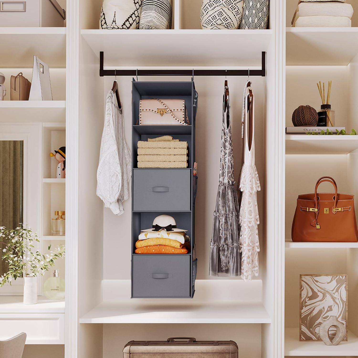 Organizador de Closet Colgante YOUDENOVA 5 Estantes 2 Cajones Gris