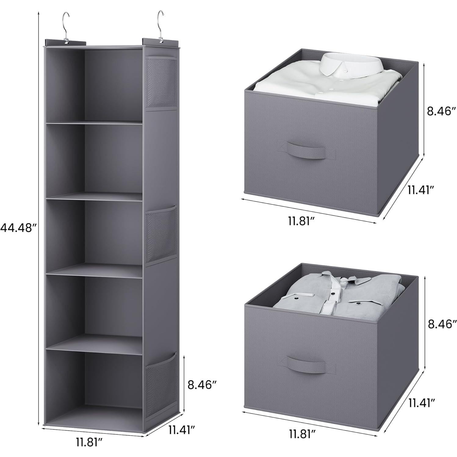 Organizador de Closet Colgante YOUDENOVA 5 Estantes 2 Cajones Gris