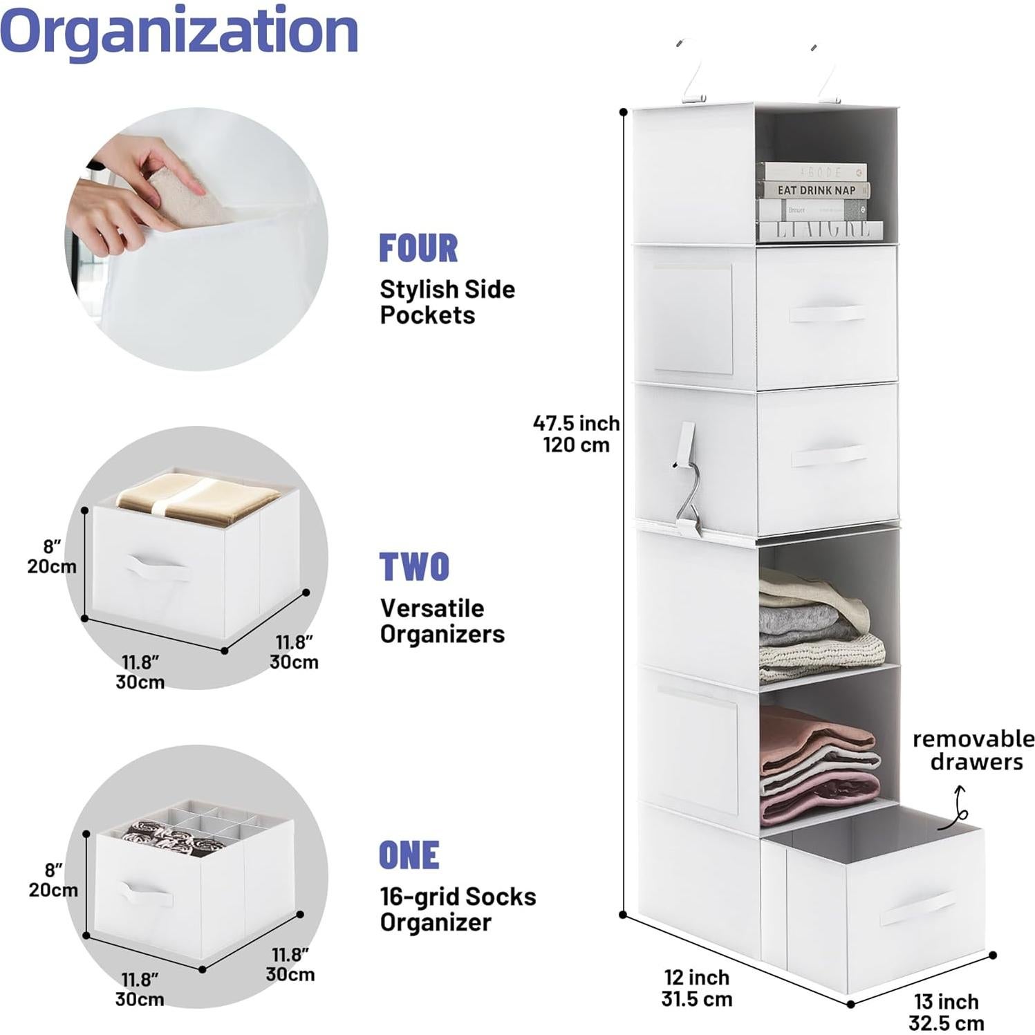 Organizador de Closet Colgante Twira 6 Estantes Blanco 32.5x31.5x120 cm