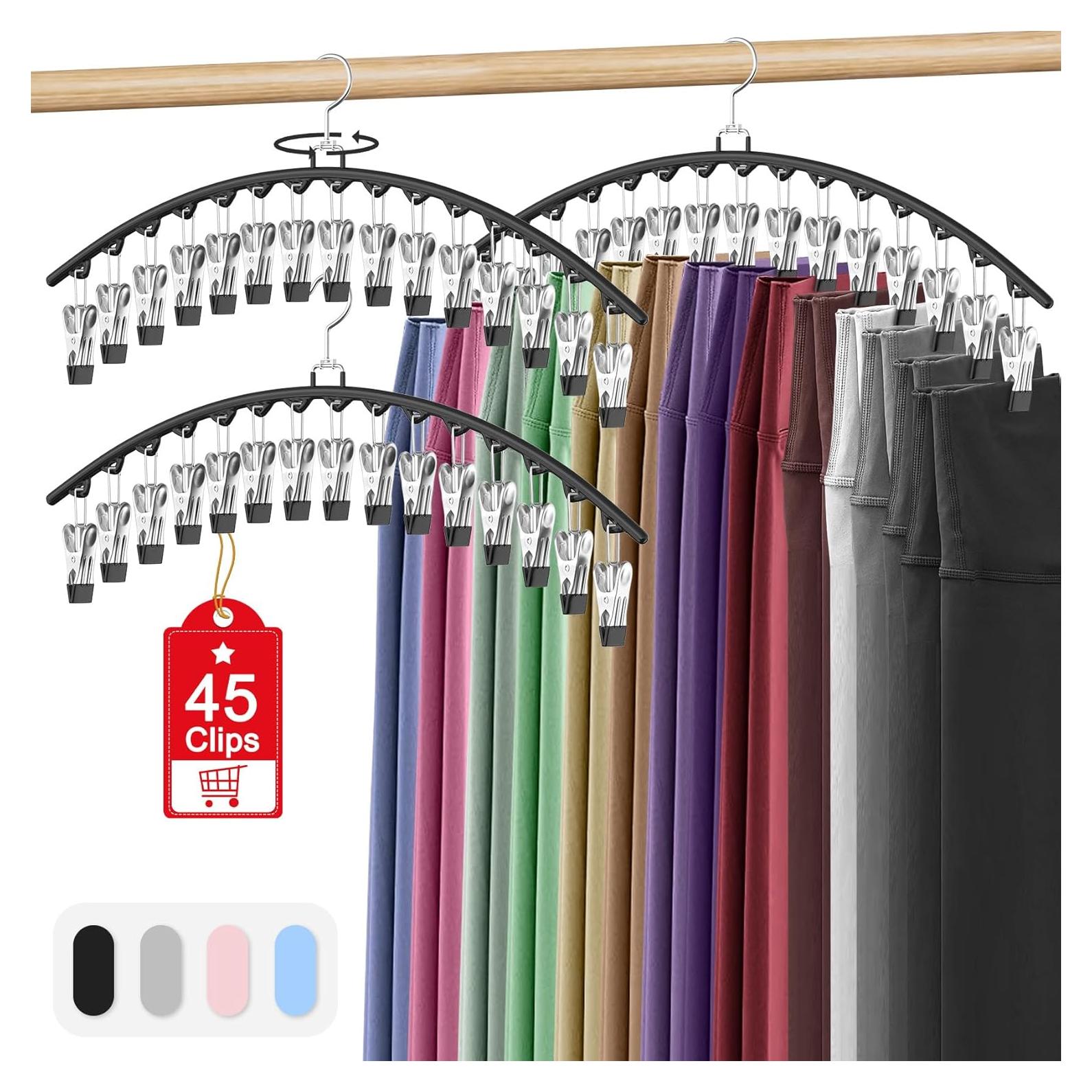 Organizador de Leggings Besslly - Paquete de 3 Perchas con 15 Clips