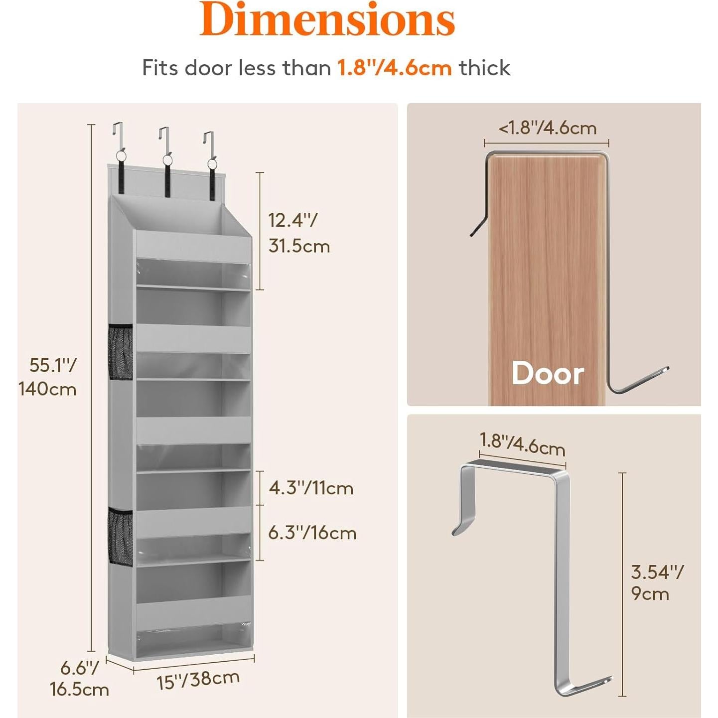 Organizador Colgante sobre la Puerta Lifewit 5 Estantes Gris Claro