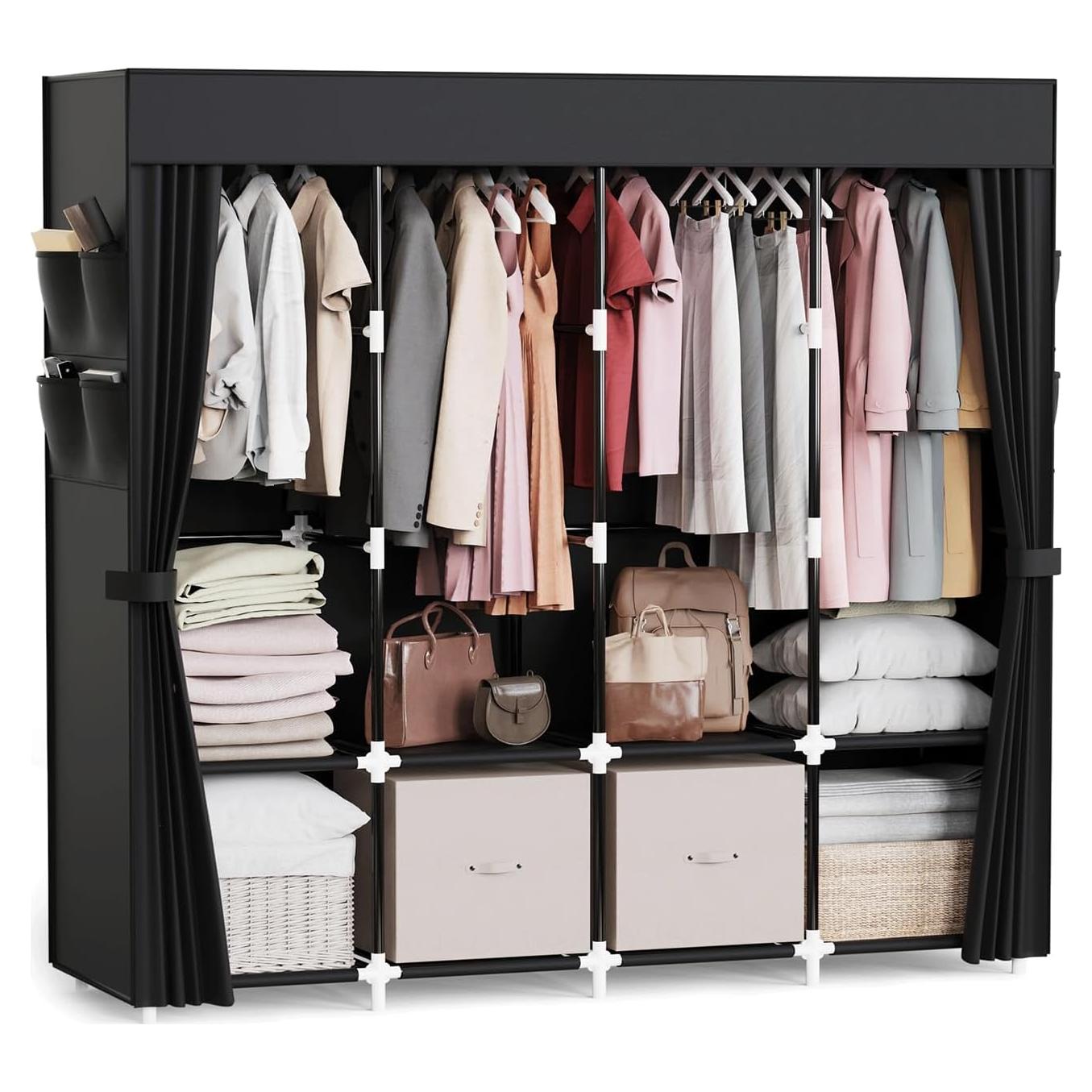Organizador de Ropa Mavivegue Armario Portátil Negro 170.2x45.7x167.6cm