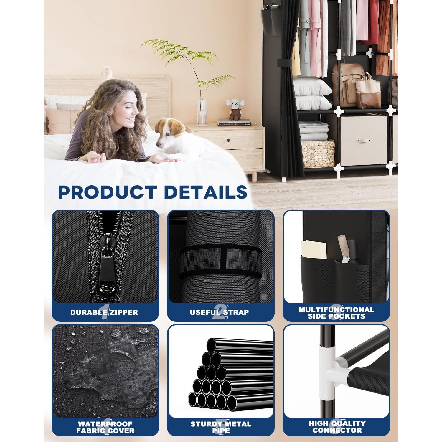 Organizador de Ropa Mavivegue Armario Portátil Negro 170.2x45.7x167.6cm