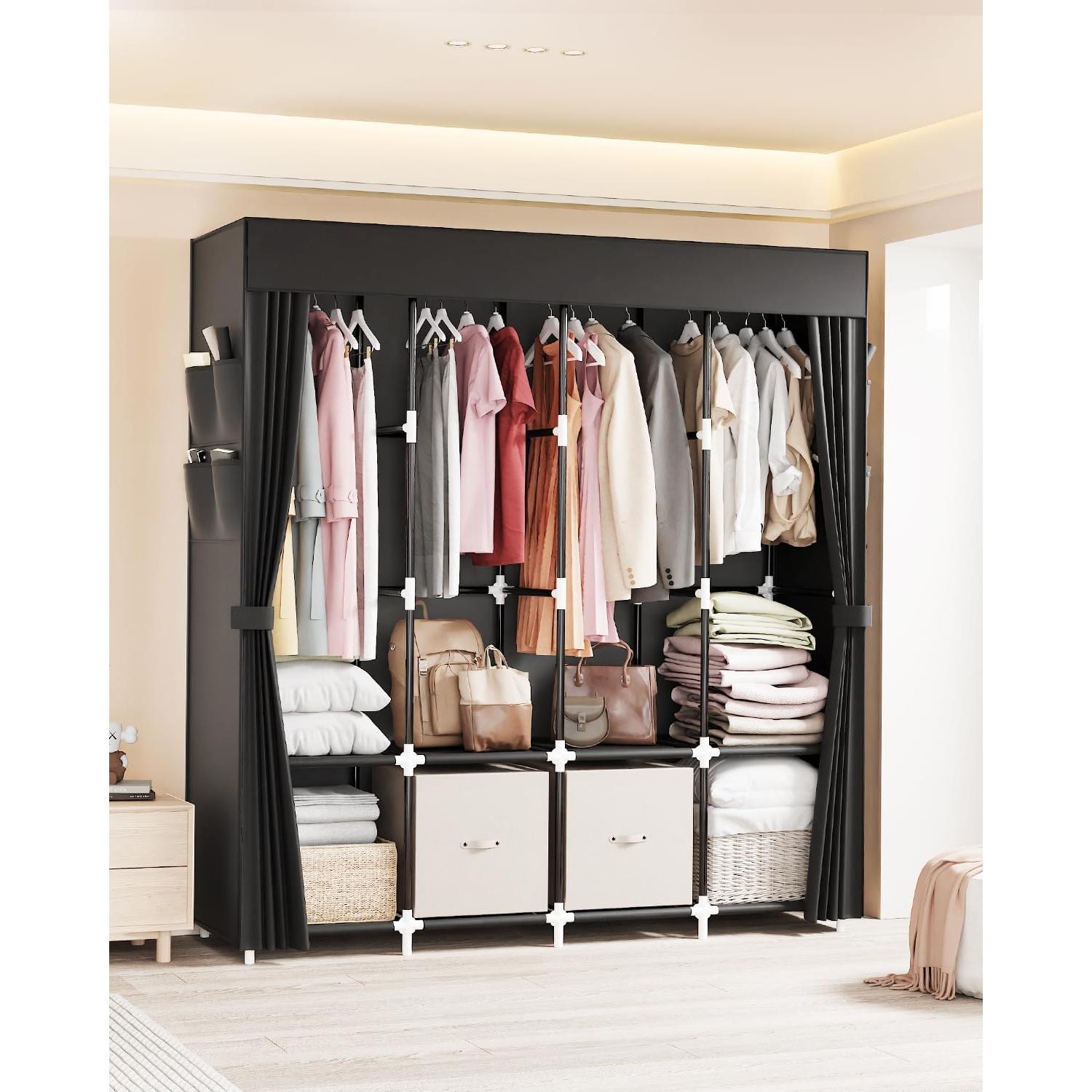 Organizador de Ropa Mavivegue Armario Portátil Negro 170.2x45.7x167.6cm