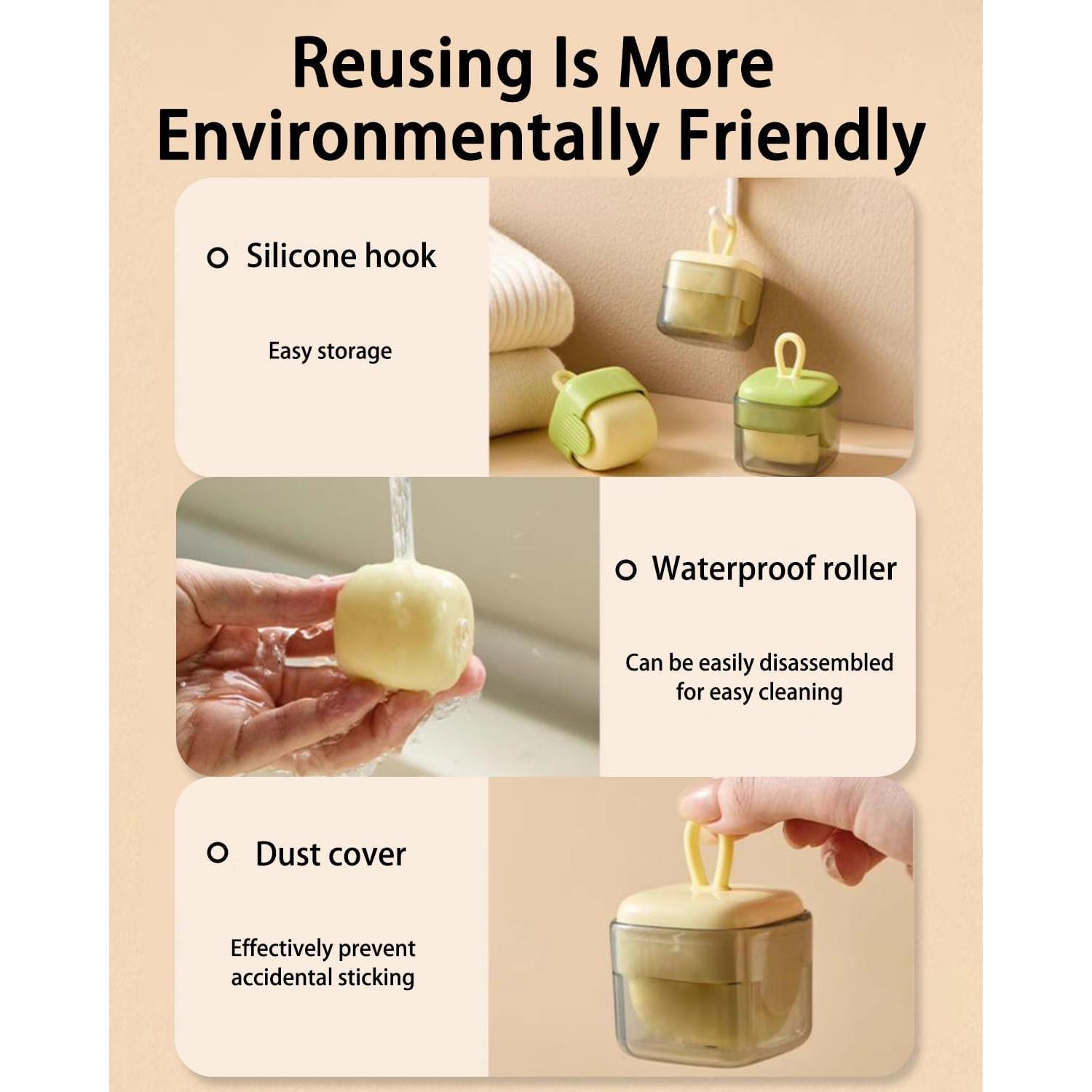 Rodillo Quitapelusas Reutilizable BHKDCMDL Verde y Beige