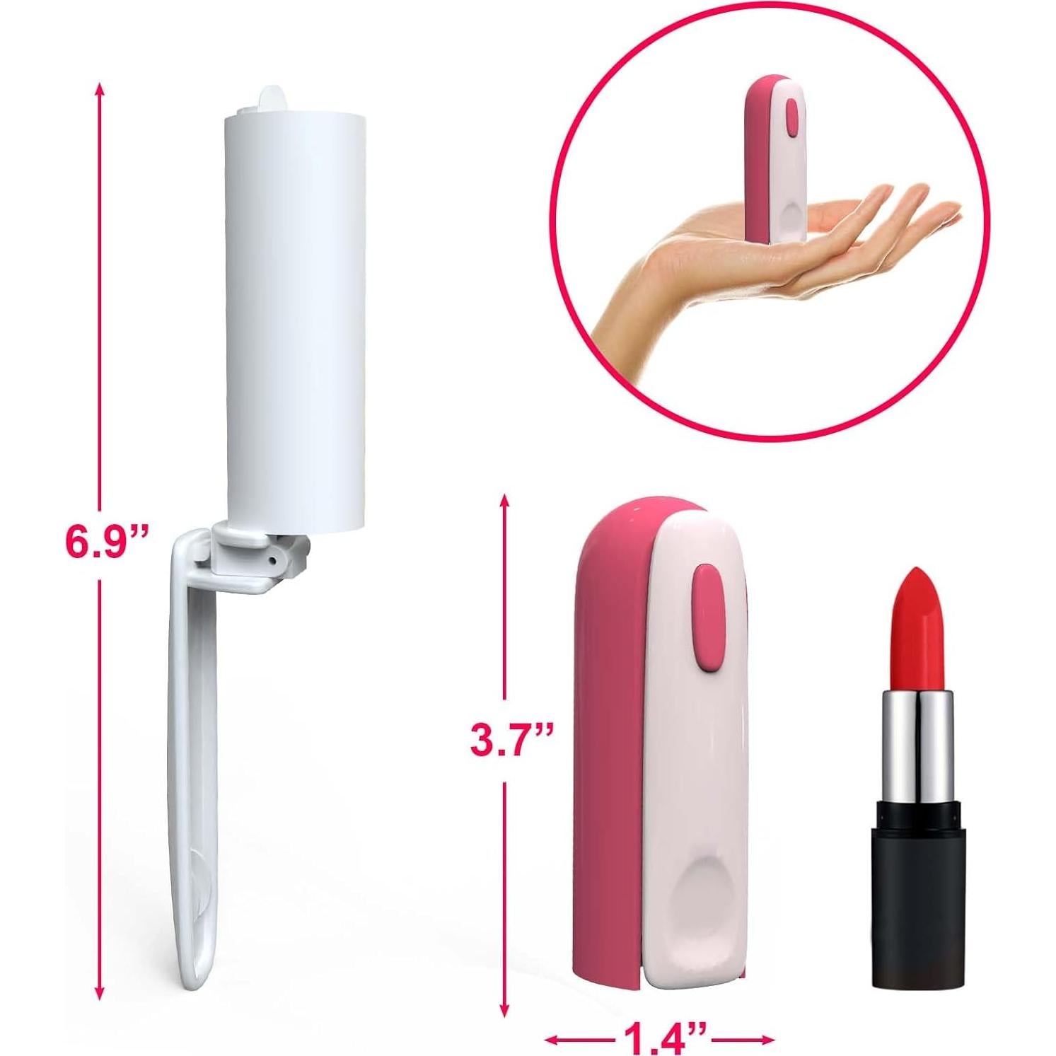 Rodillo Quitapelusas Portátil ROCKYGFI Mini Rosa 120 Hojas