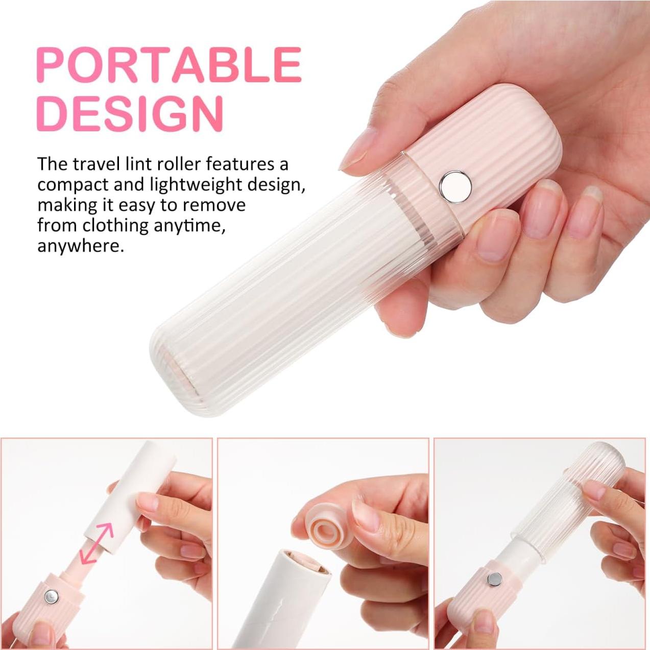 Rodillo Quitapelusas Portátil Minkissy Rosa 13.6cm Adhesivo Fuerte