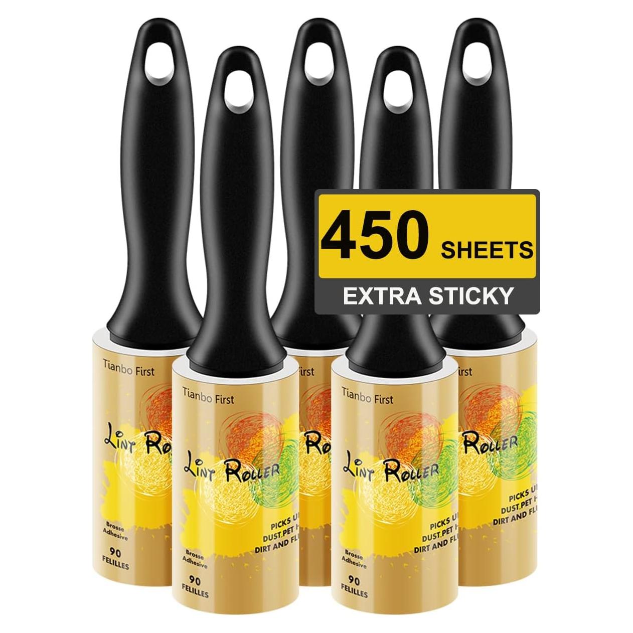 Rodillo para Pelusa TIANBO FIRST - 5 Paquetes, 450 Hojas Adhesivas