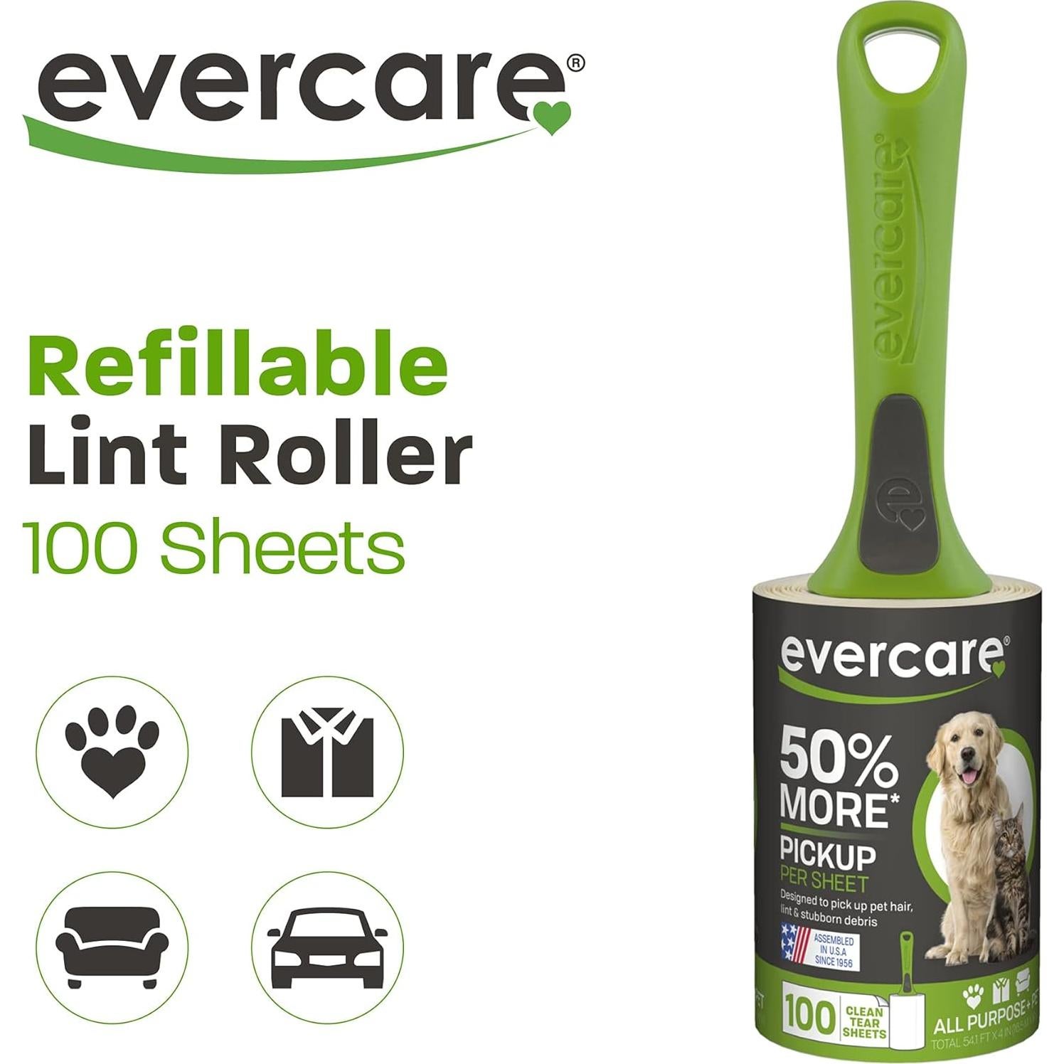 Rodillo Quitapelusas Evercare 100 Hojas para Mascotas