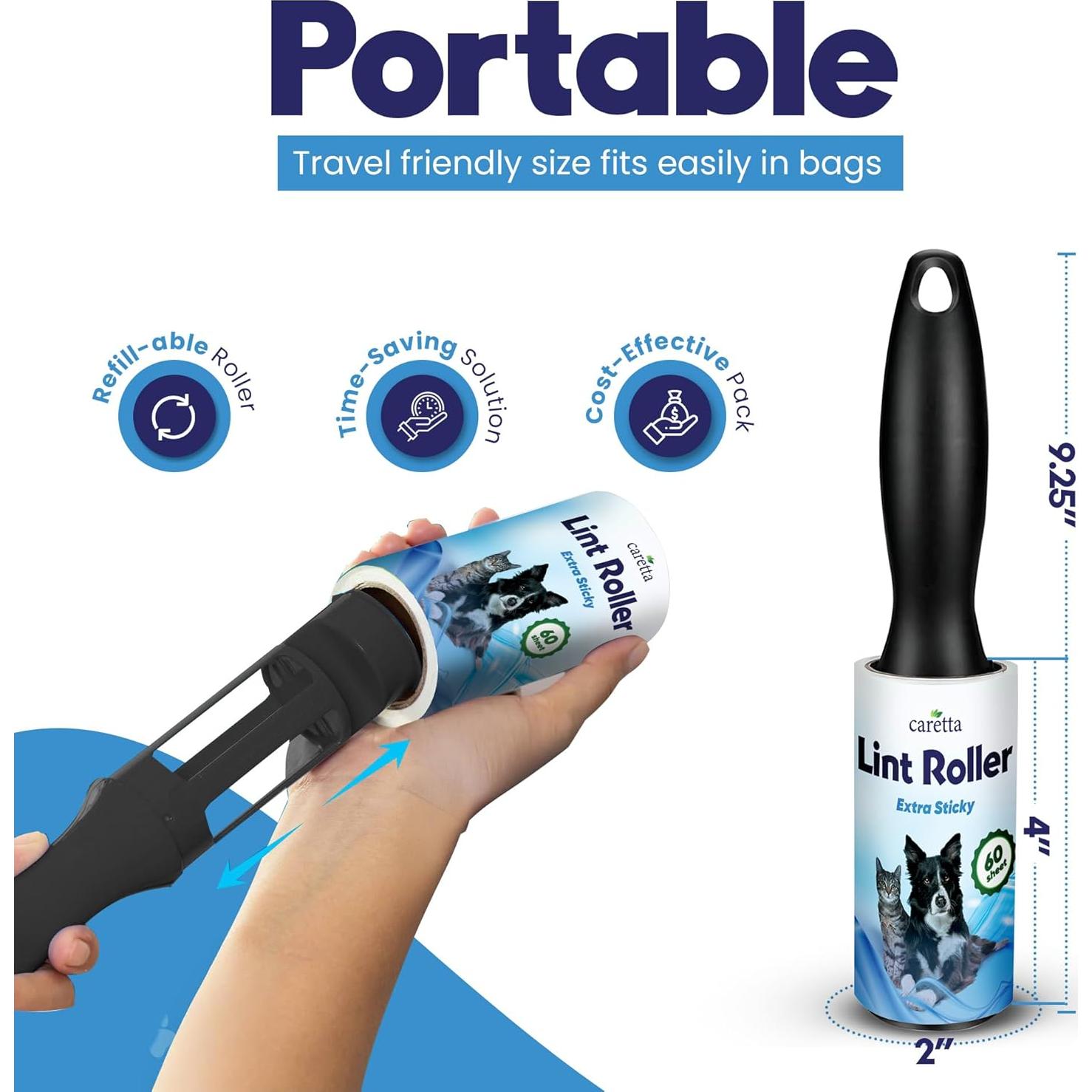 Rodillos Quitapelusas para Mascotas Caretta - 4 Rodillos 240 Hojas