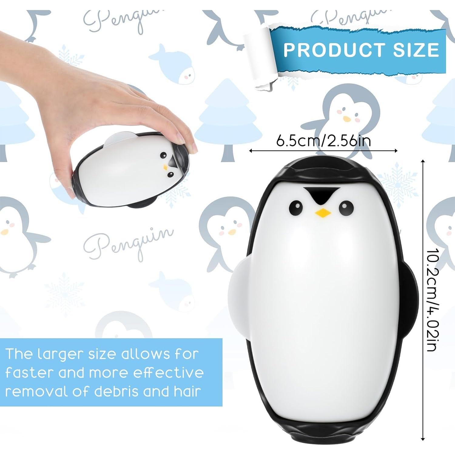 Rodillo de Pelusa Portátil Reutilizable Pingüino 10.2cm Negro
