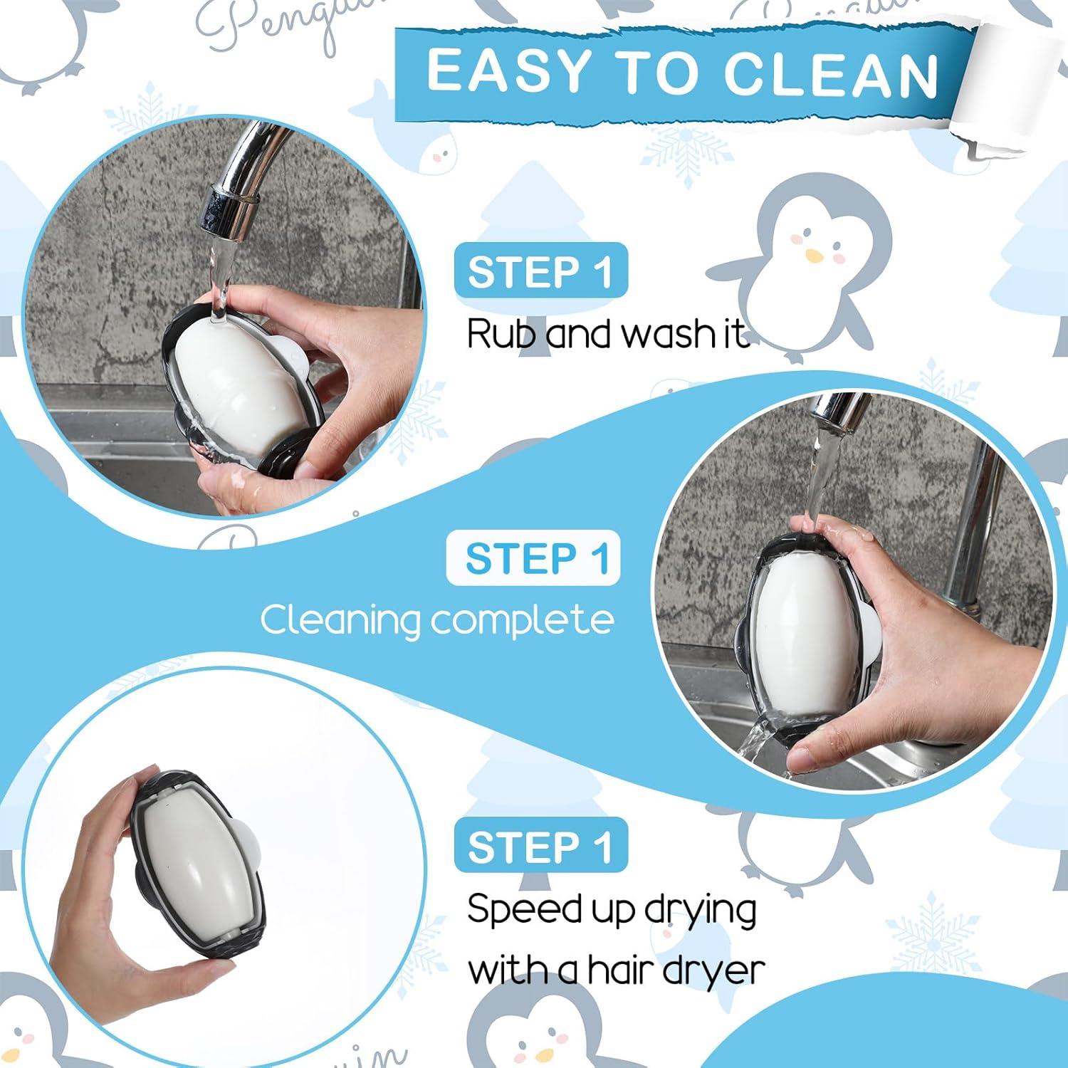 Rodillo de Pelusa Portátil Reutilizable Pingüino 10.2cm Negro