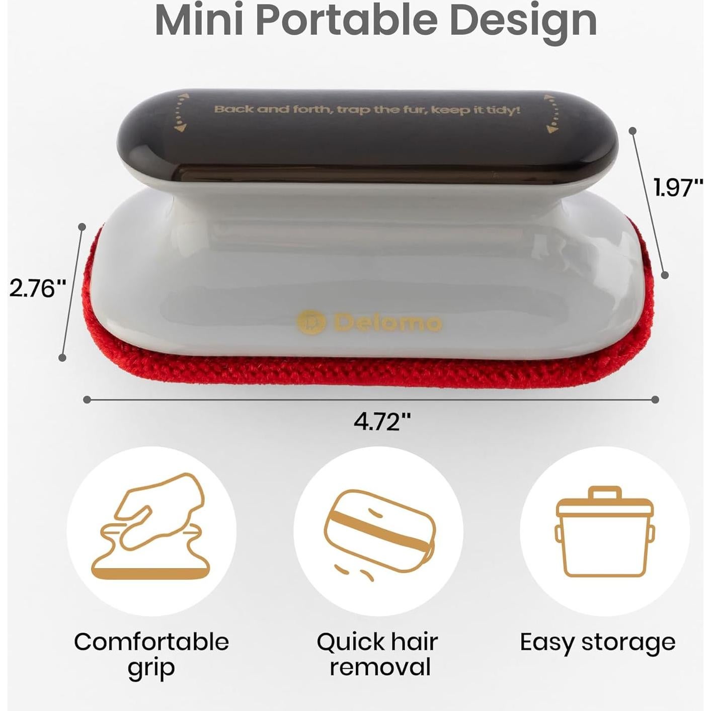 DELOMO Removedor de Pelo de Mascota Portátil 12x7 cm Rojo