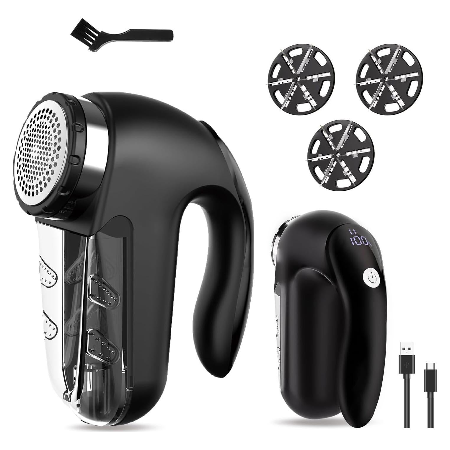 Afeitadora de tela eléctrica Super Lint negra, 2 velocidades, LED