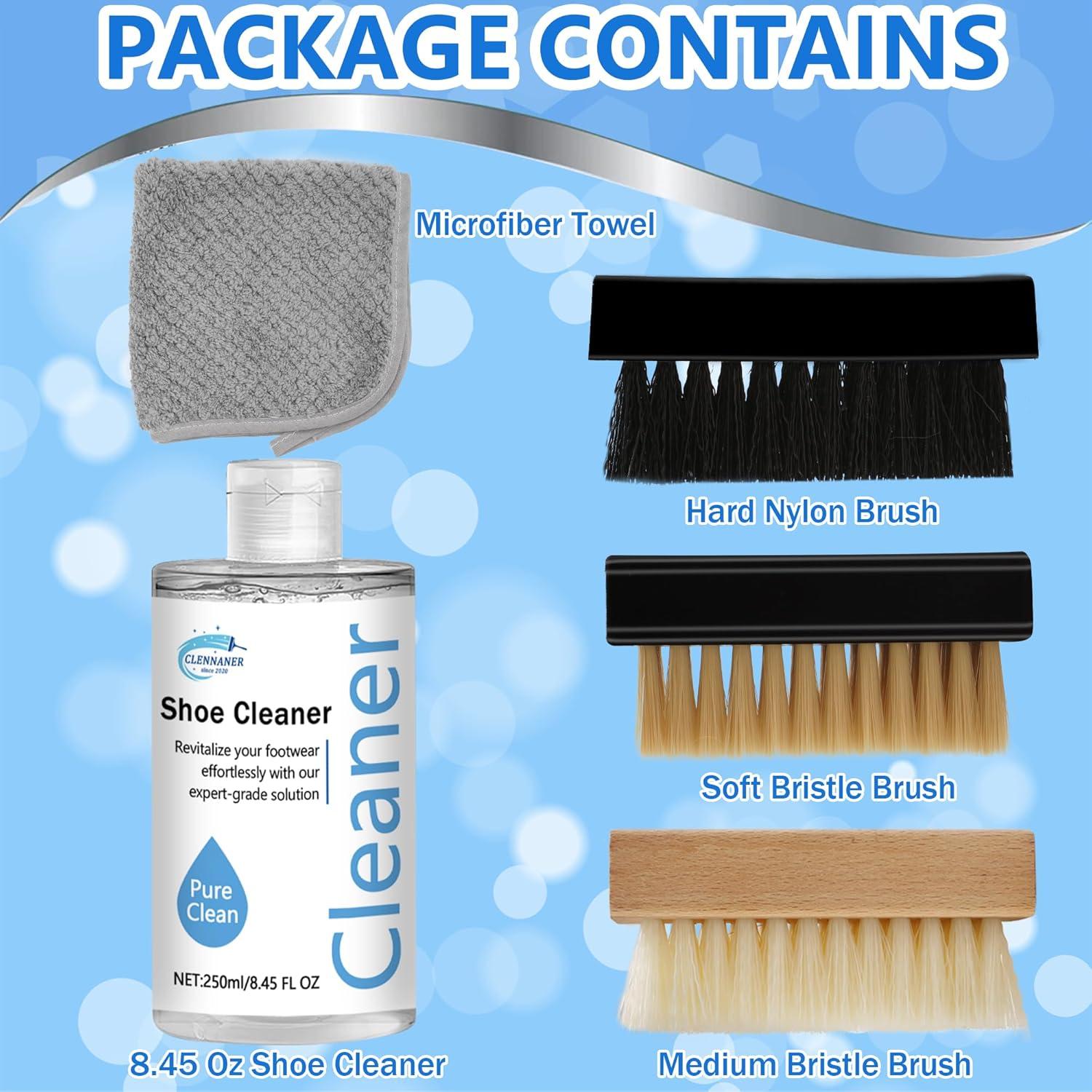 Kit de Limpieza de Zapatos Blanco 240 ml con Cepillos y Toalla