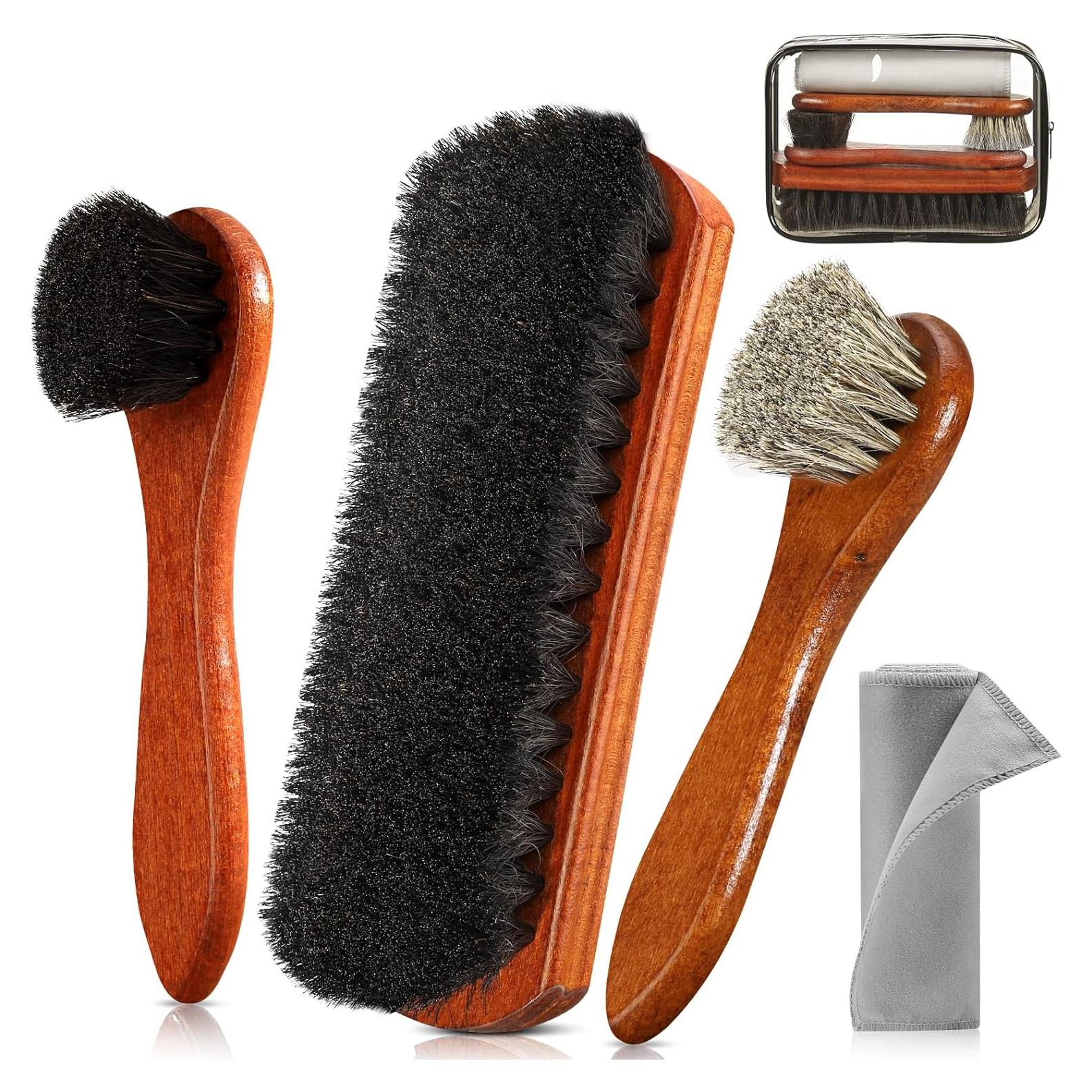 Juego de 4 cepillos para zapatos Pylevemv - Pelo de caballo