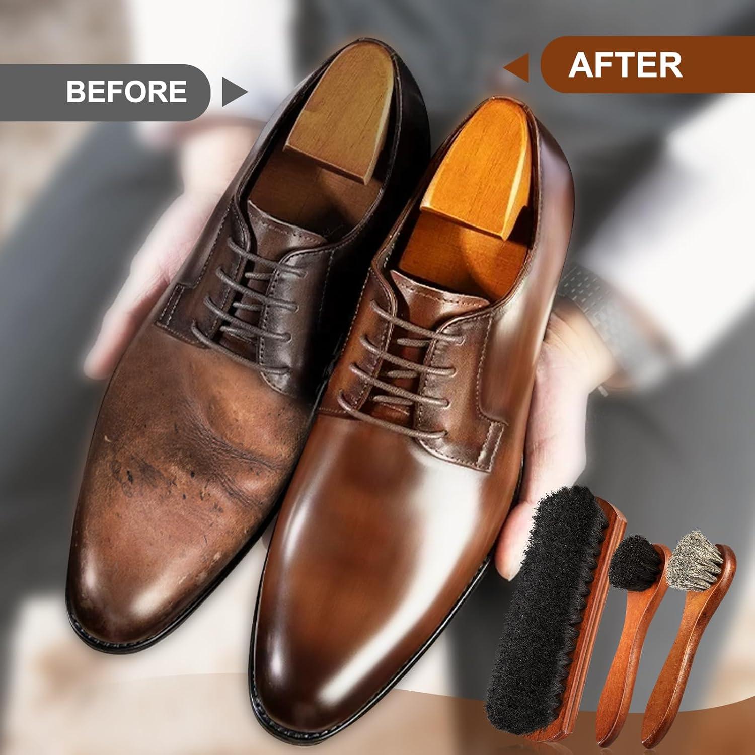 Juego de 4 cepillos para zapatos Pylevemv - Pelo de caballo